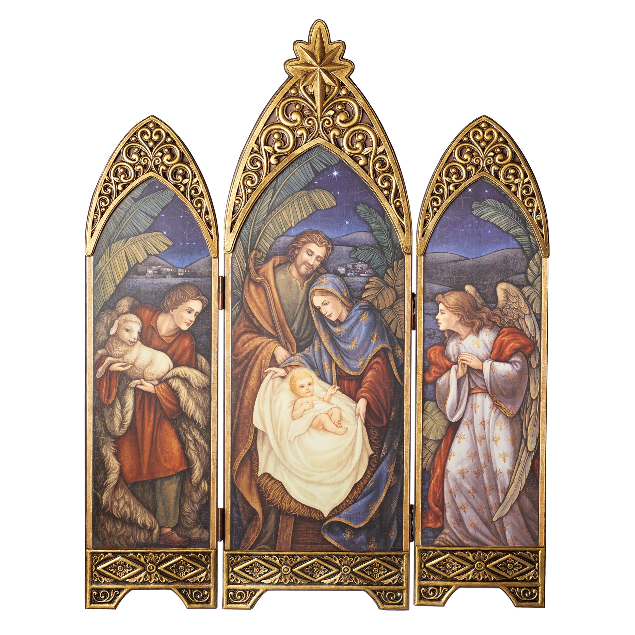 Joseph’s Studio Antique Gold Nativity Folding Screen