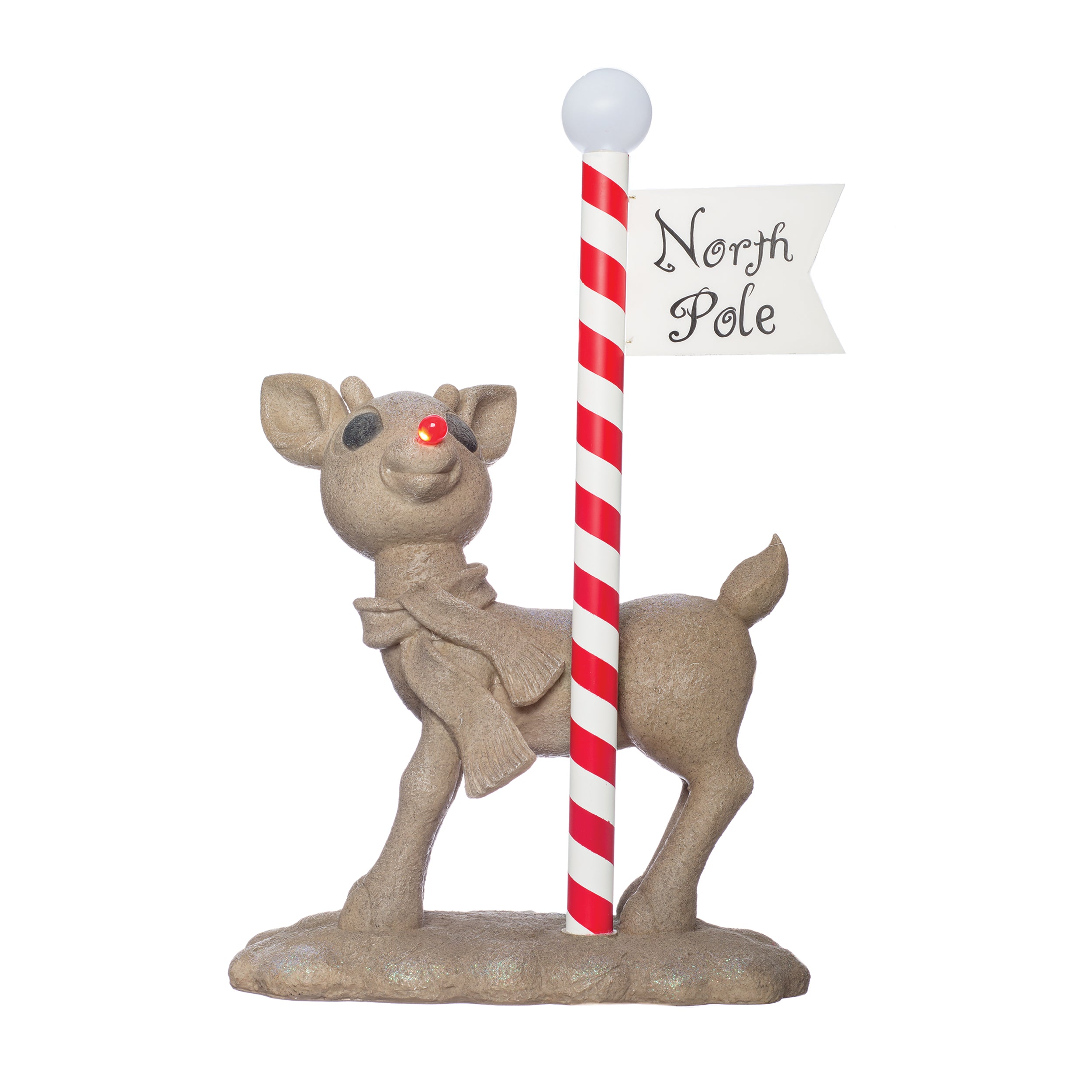 Solar-Powered Rudolph Statue with North Pole Sign