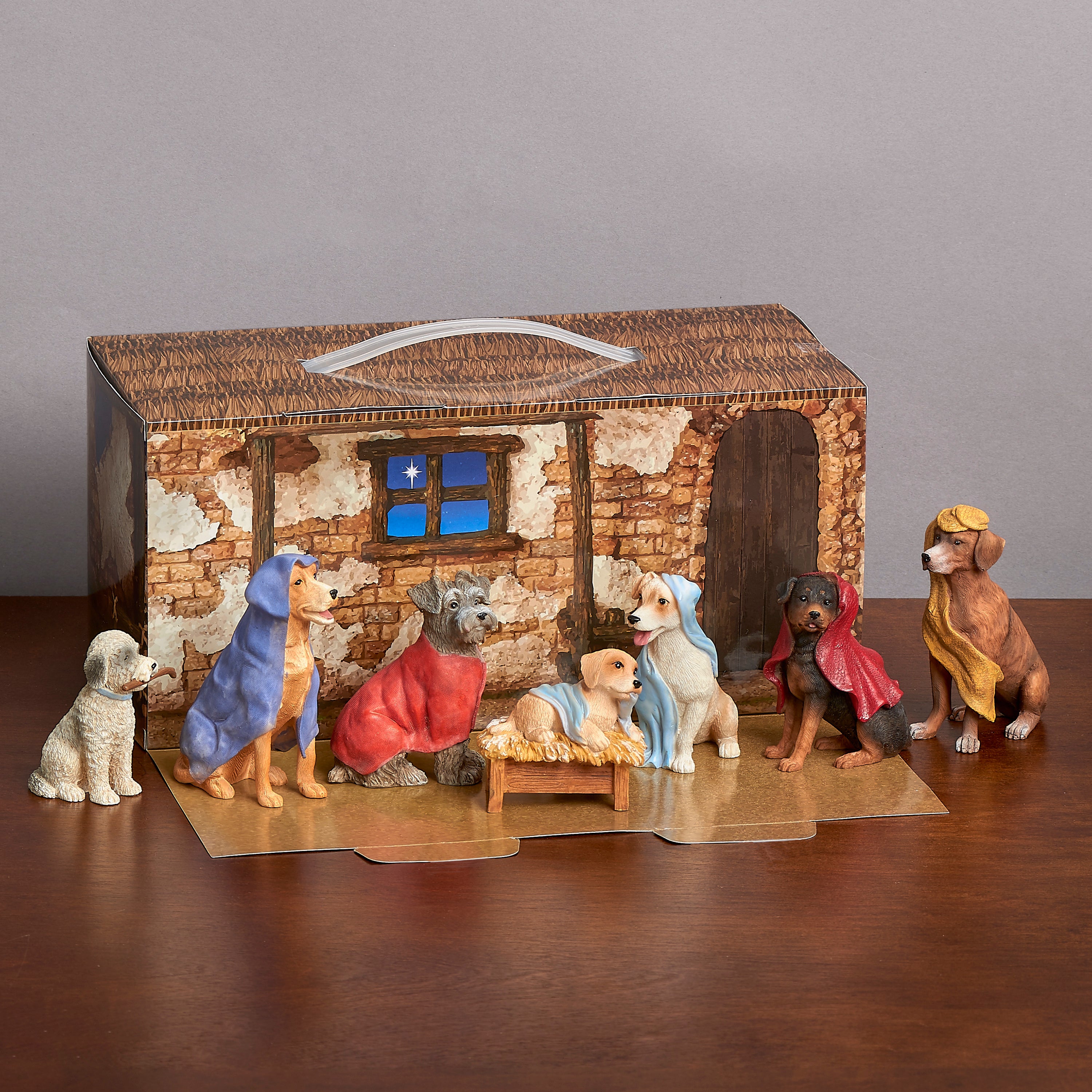 Dog Nativity Set with Fold-Out Stable Scene