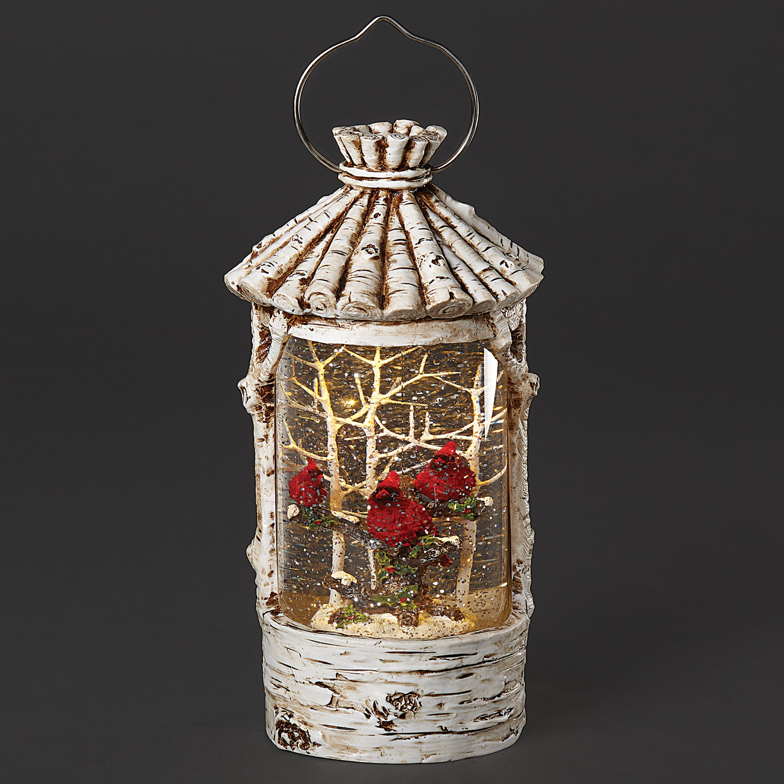 Confetti Lites Lighted Swirl Birch Look Lantern with Cardinals