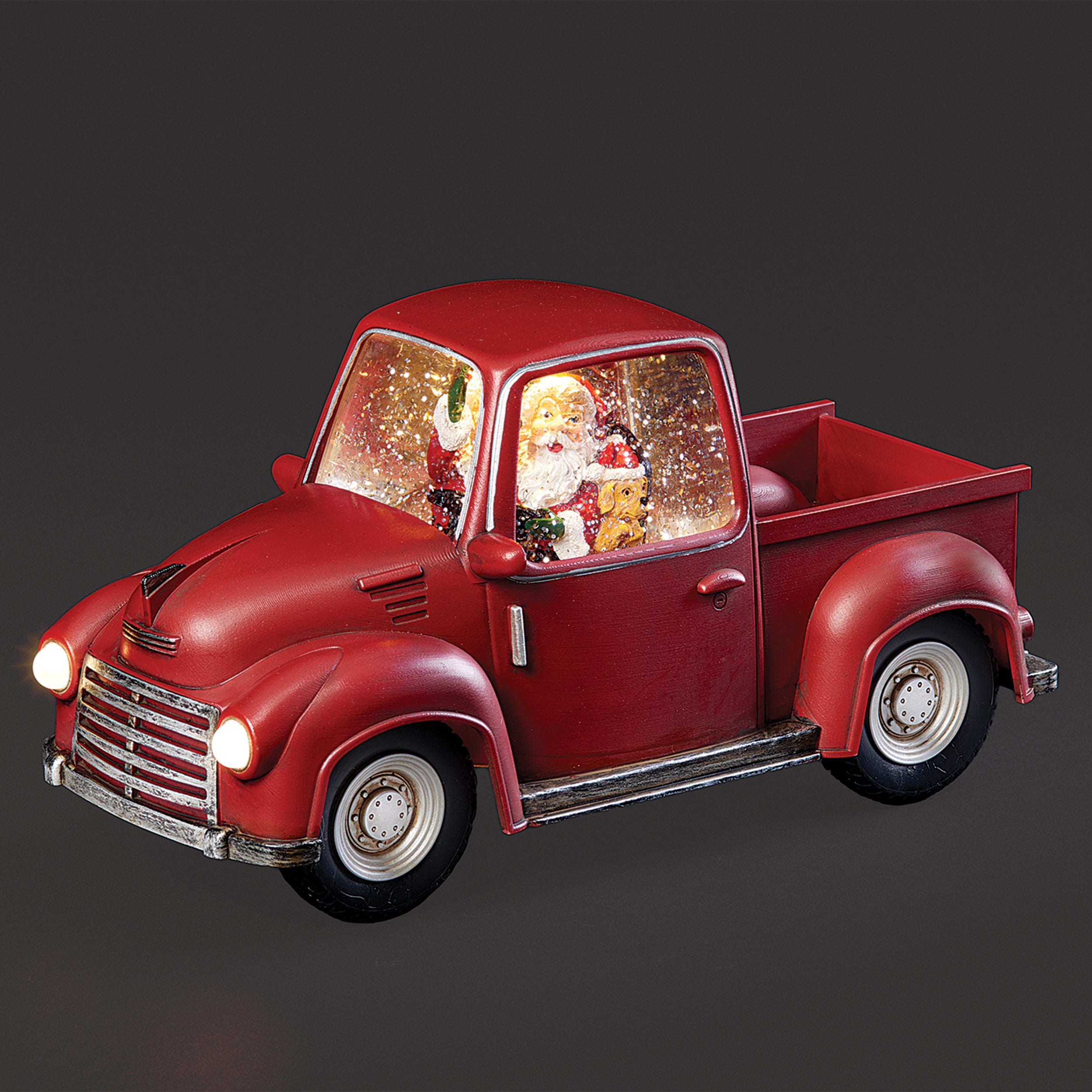 Confetti Lites Lighted Swirl Vintage Red Truck with Santa & Puppy