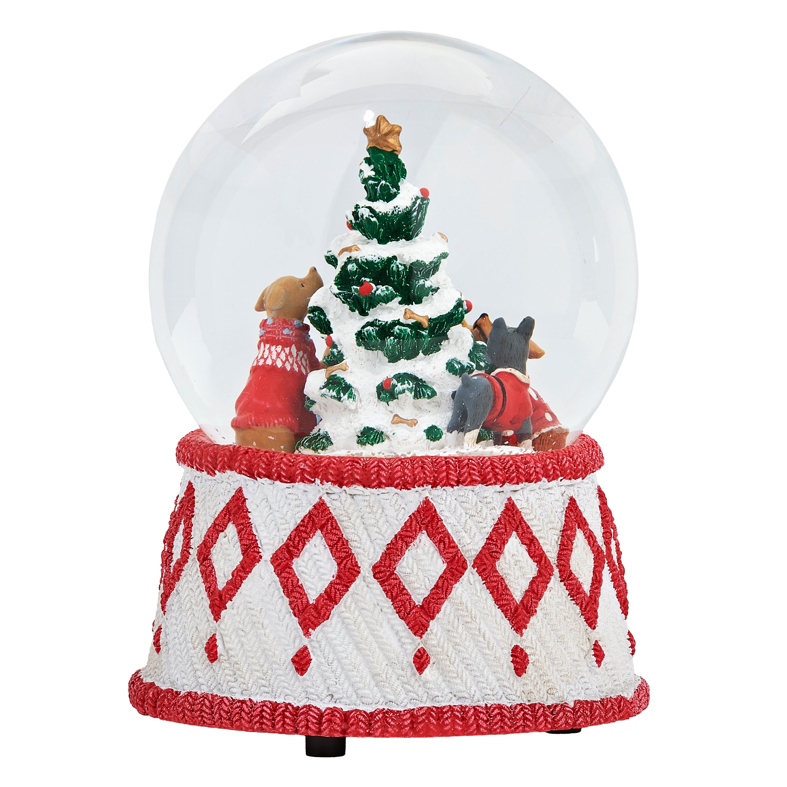 Glitterdome Musical Dogs Around Tree - "O Christmas Tree" Tune
