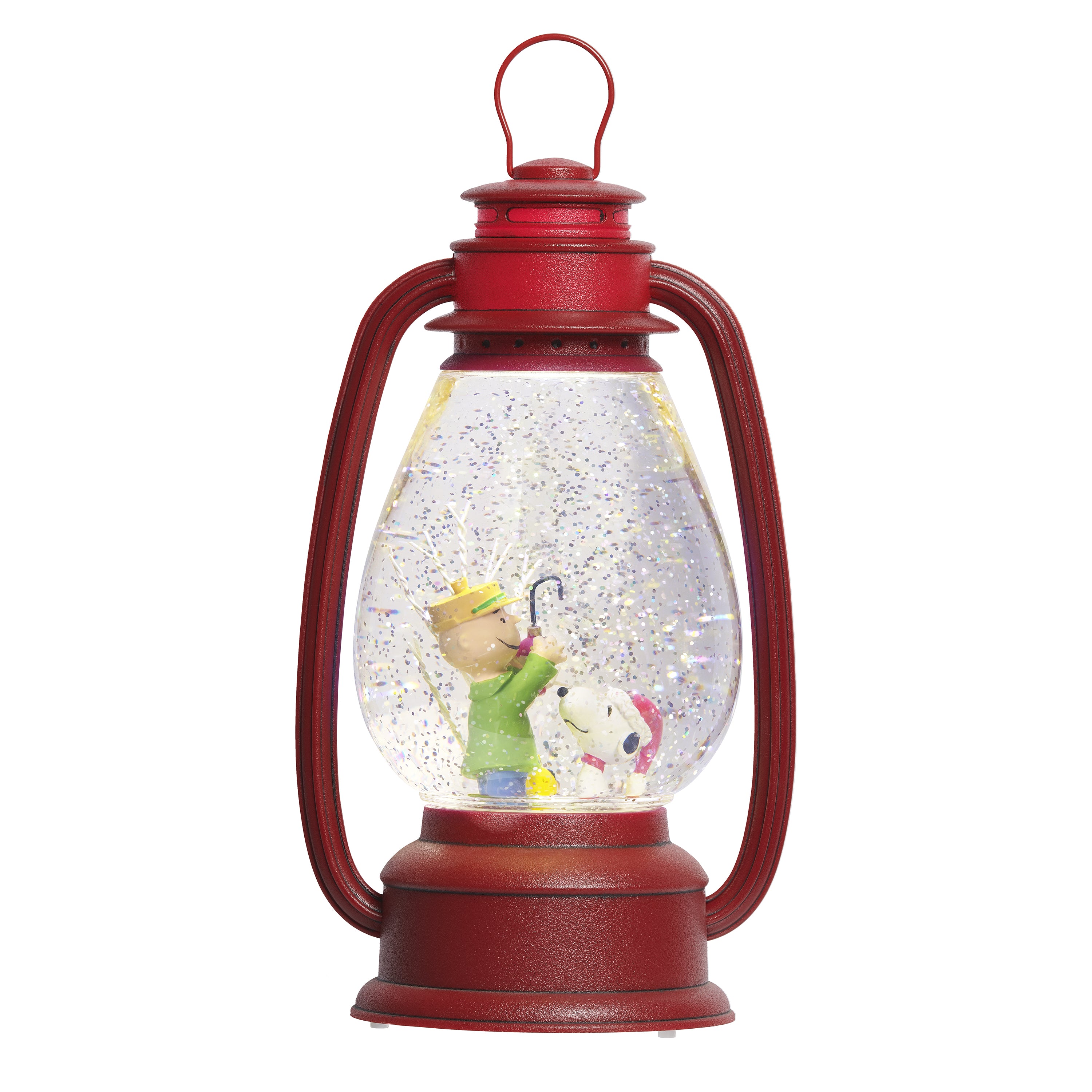 red lantern with charlie, snoopy, and woodstock inside