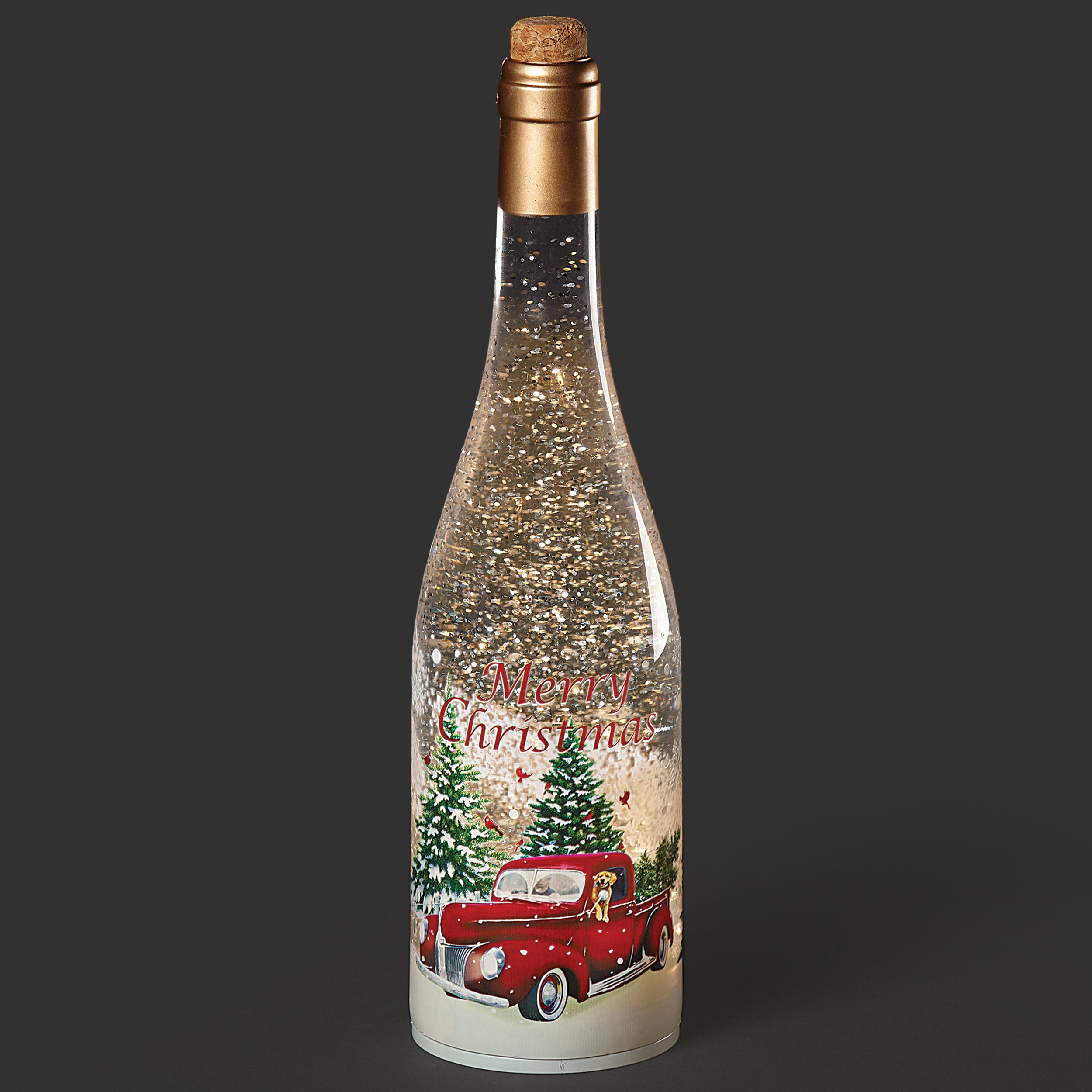 Confetti Lites Lighted Swirl Vintage Red Truck Wine Bottle