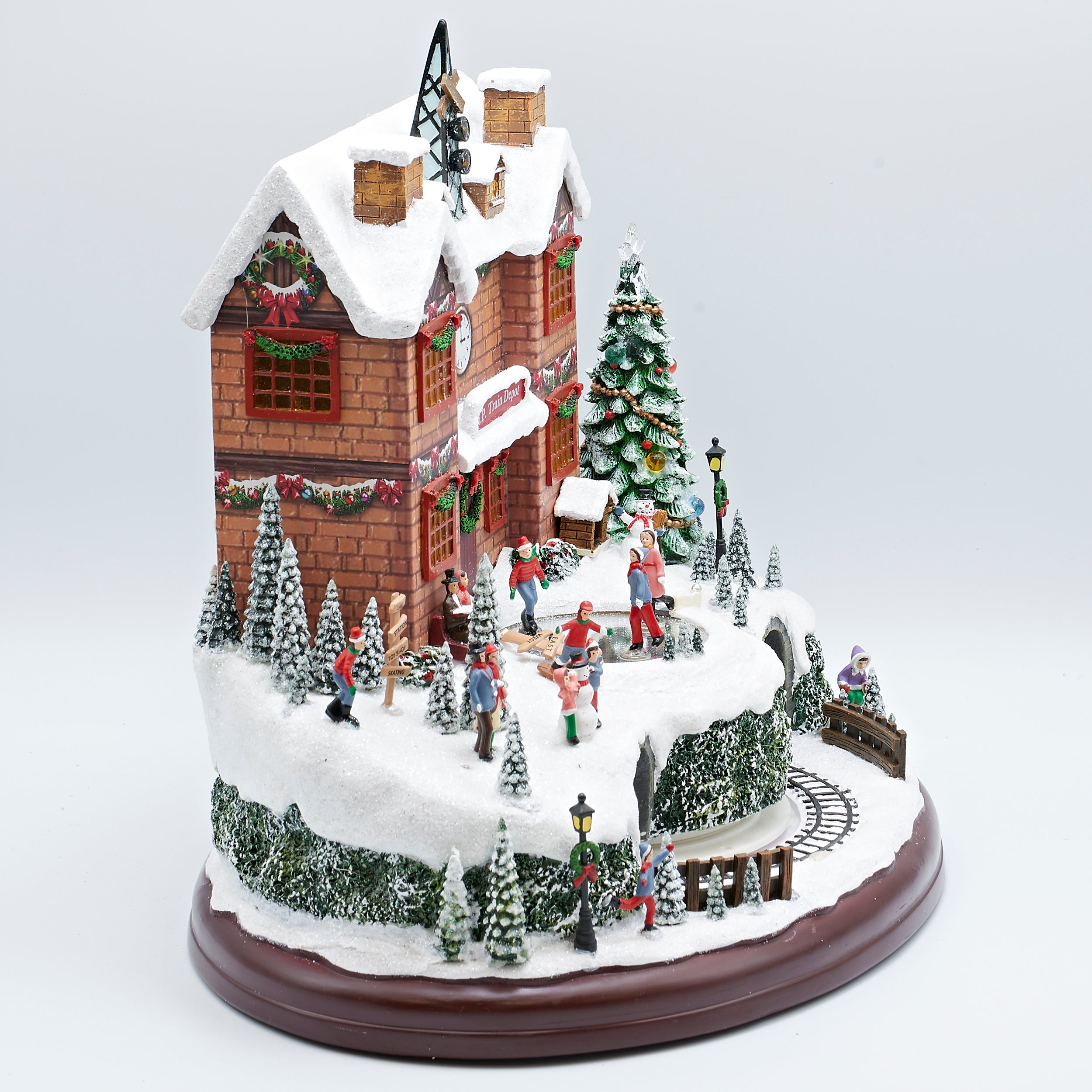 Amusements North Pole Train Depot Lighted Musical Rotating Train & Skating Scene