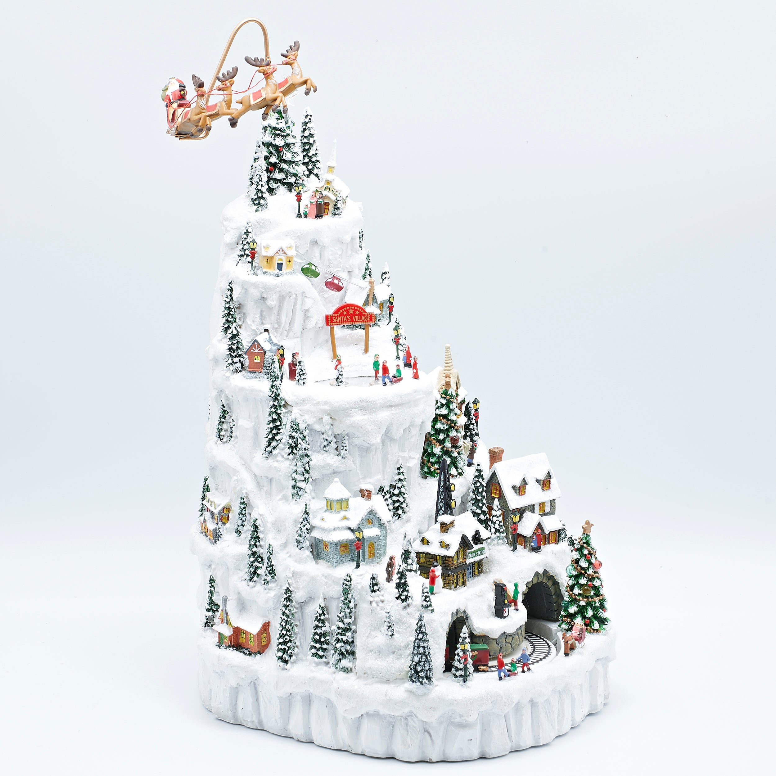 Amusements Snowy Mountain Village with Rotating Santa Sleigh Skaters & Train