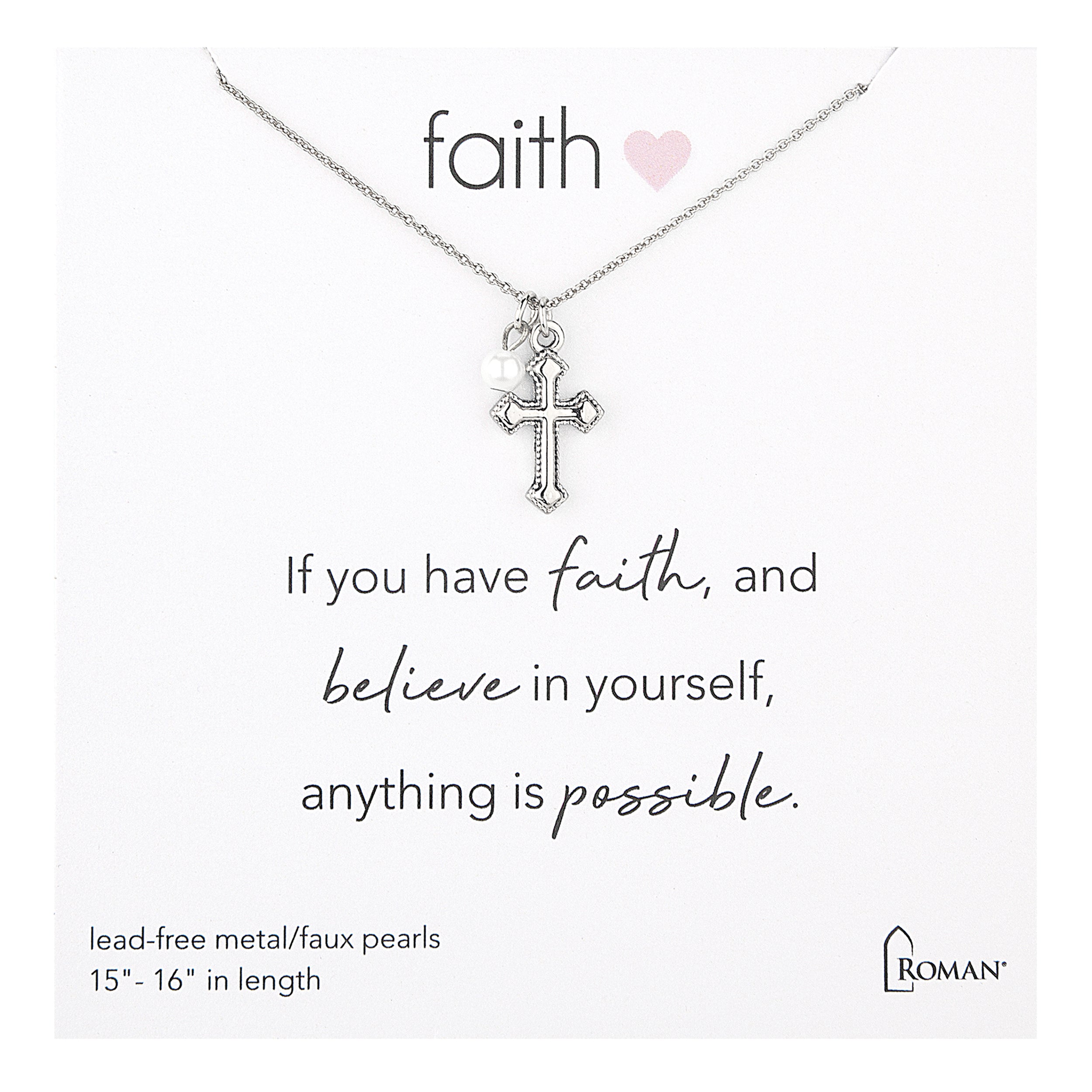Children's Cross Necklace with Pearl Charm