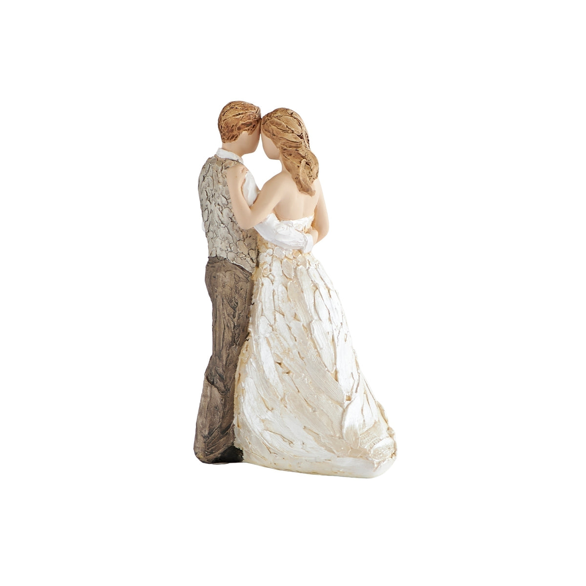Opposite side view of Celebration of Love figure showing the bride’s flowing gown and the groom beside her