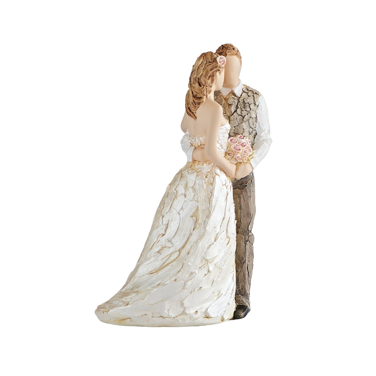 Rear angled view of Celebration of Love figure showing the bride and groom in a close wedding pose