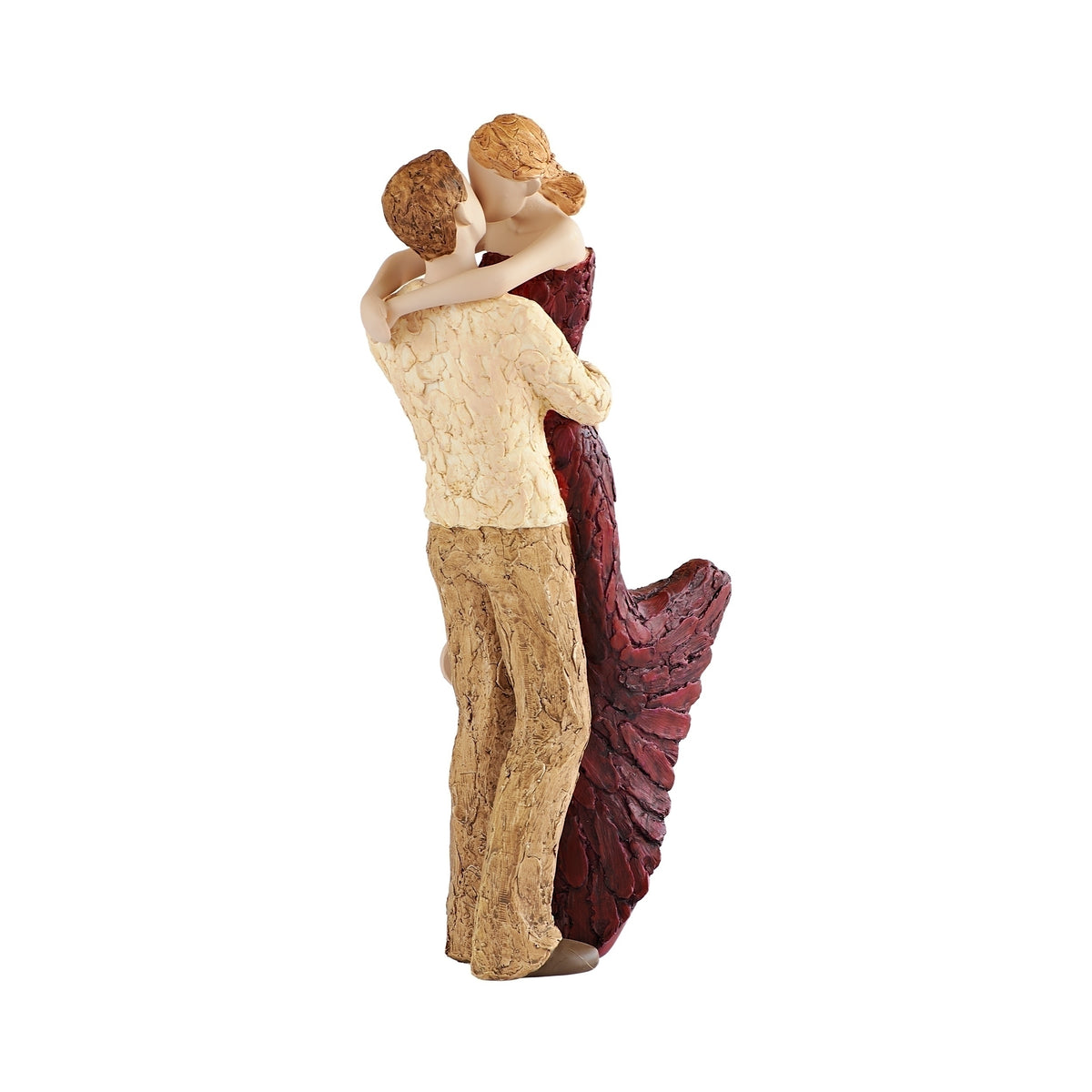 Front angled view of Soulmates figure showing the couple embracing with detailed red and neutral-toned clothing
