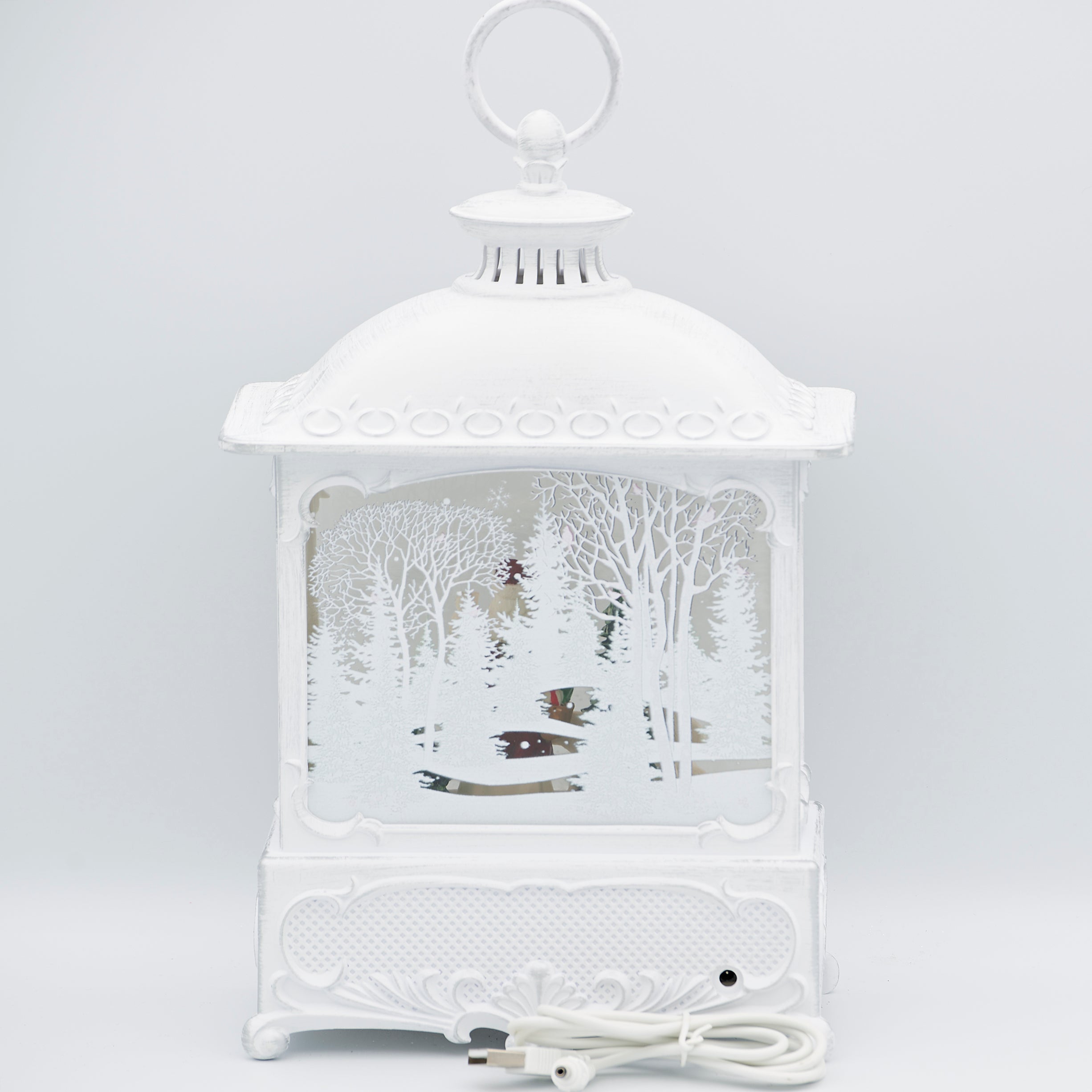 Confetti Lites Lighted Swirl Vintage White Lantern with Santa & Polar Bear