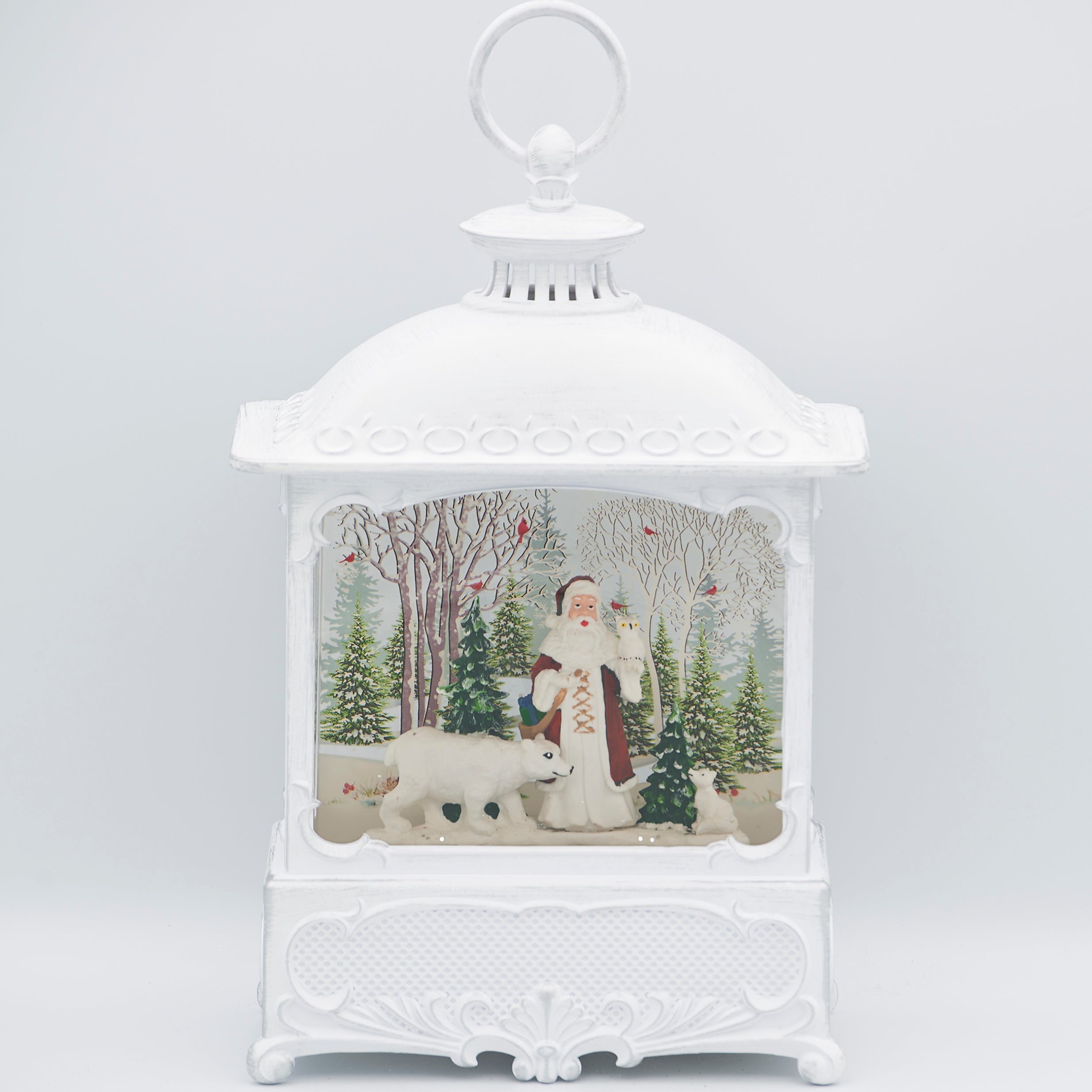 Confetti Lites Lighted Swirl Vintage White Lantern with Santa & Polar Bear