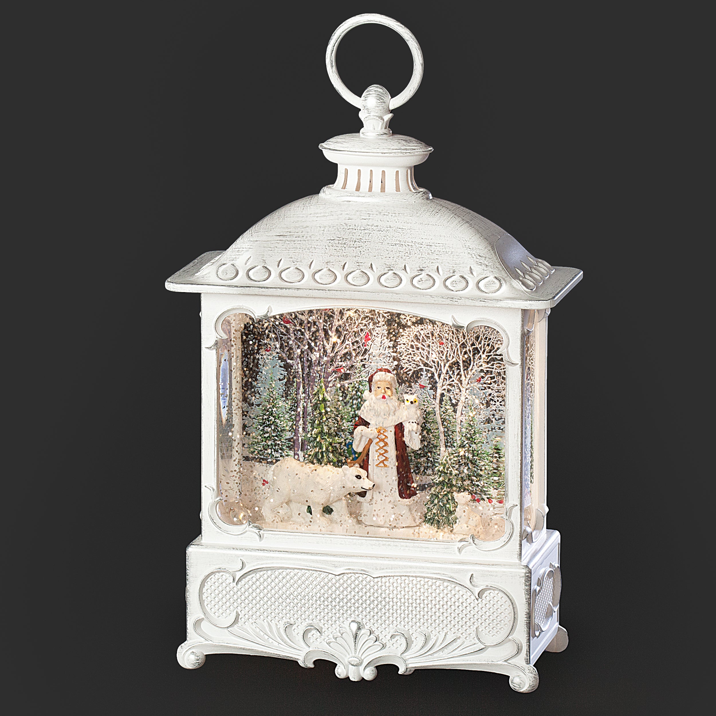 Confetti Lites Lighted Swirl Vintage White Lantern with Santa & Polar Bear
