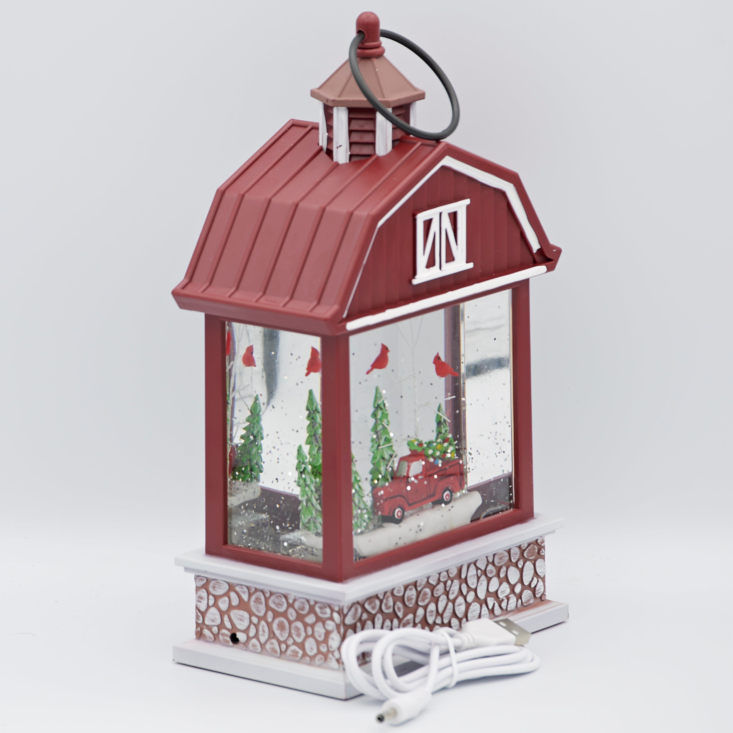 Confetti Lites Lighted Swirl Barn with Red Truck & Cardinals