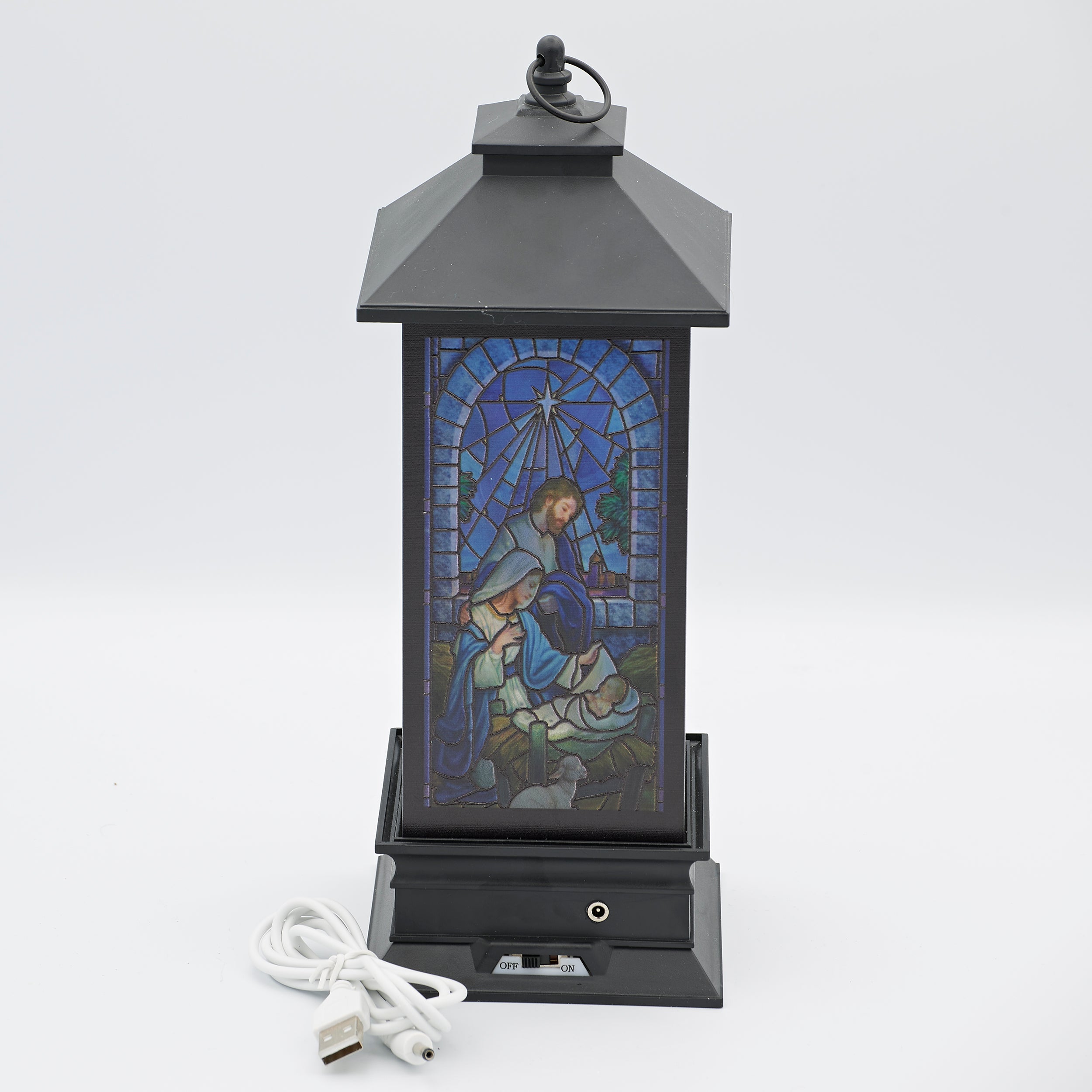 Confetti Lites Lighted Swirl Stained Glass Holy Family Lantern