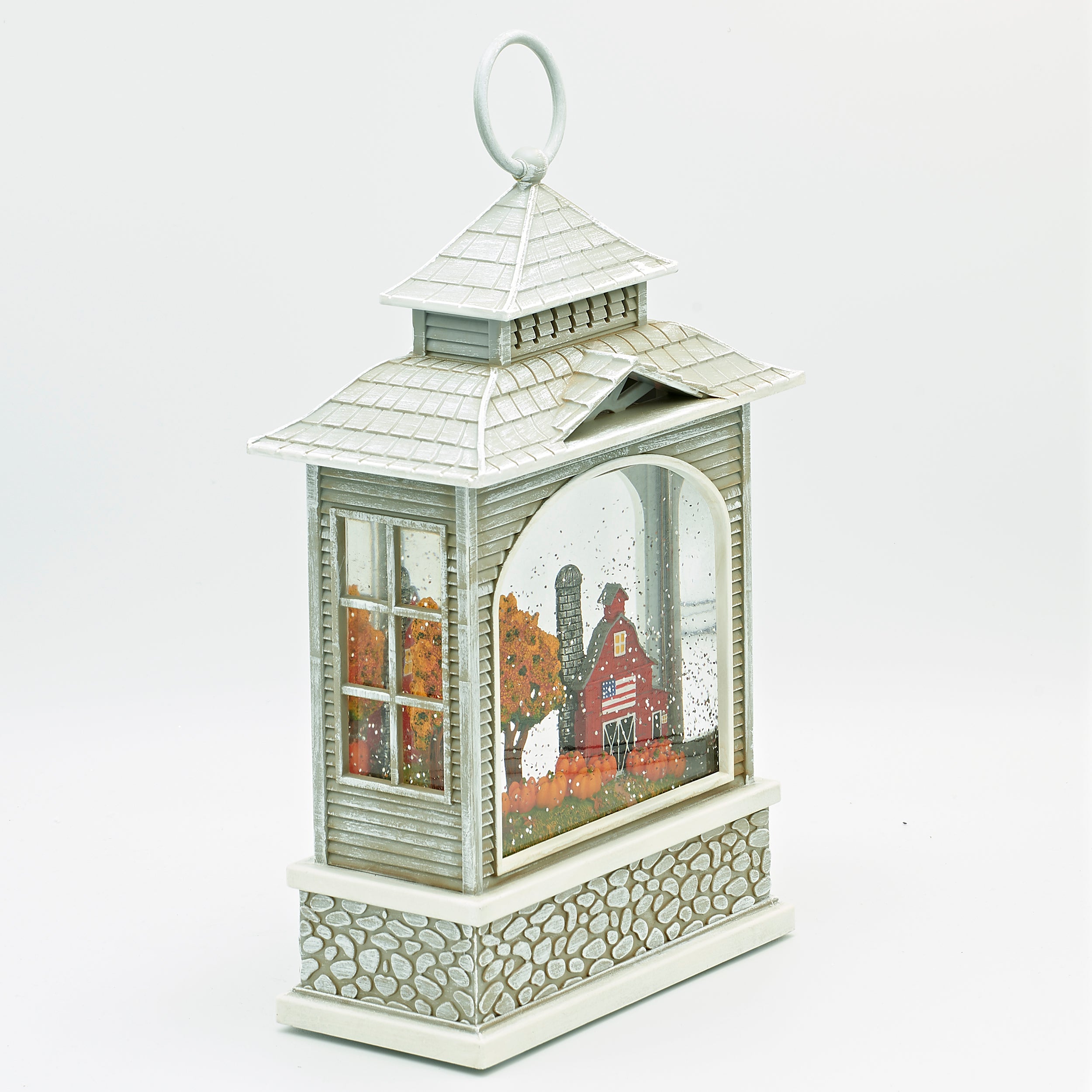 Glitterdome Lighted Swirl Silver Lantern with Autumn Farm