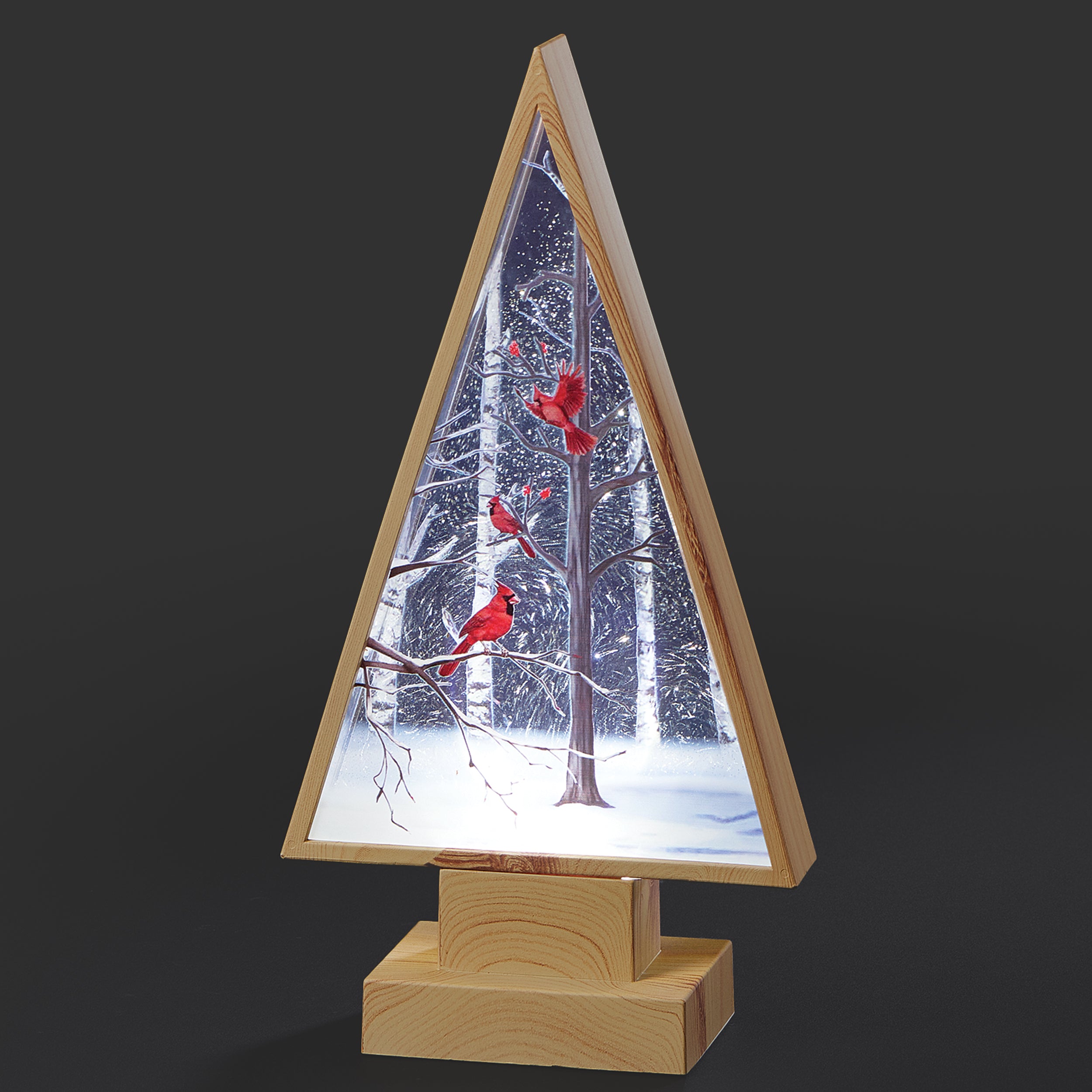 Confetti Lites Lighted Swirl Wood Tree with Printed Cardinal Scene