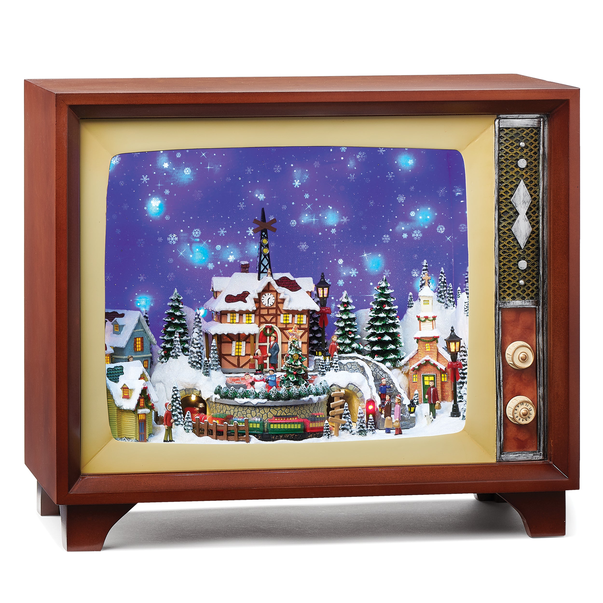 Amusements Grand TV Christmas Village Lighted Musical Rotating Train Scene