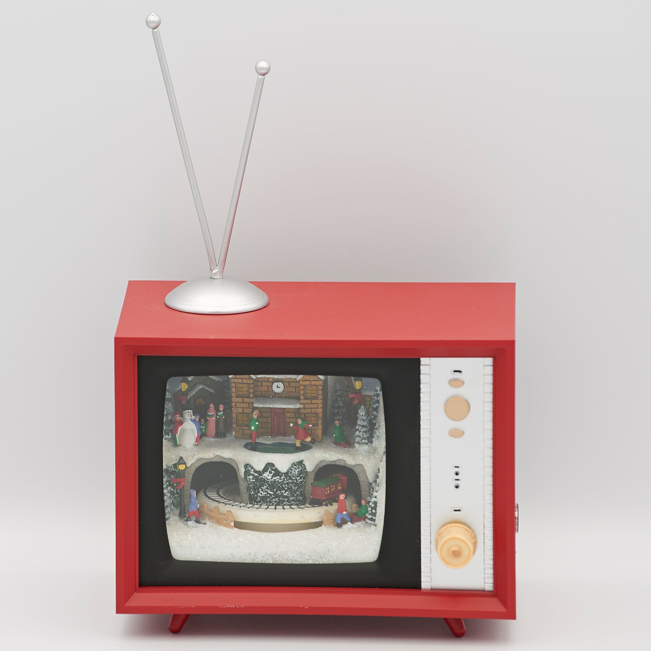 Amusements Lighted Musical Retro TV North Pole with Rotating Train