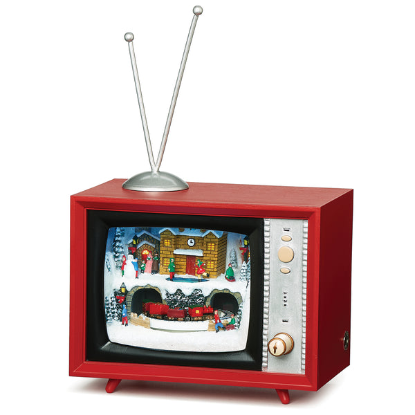 Amusements Lighted Musical Retro TV North Pole with Rotating Train