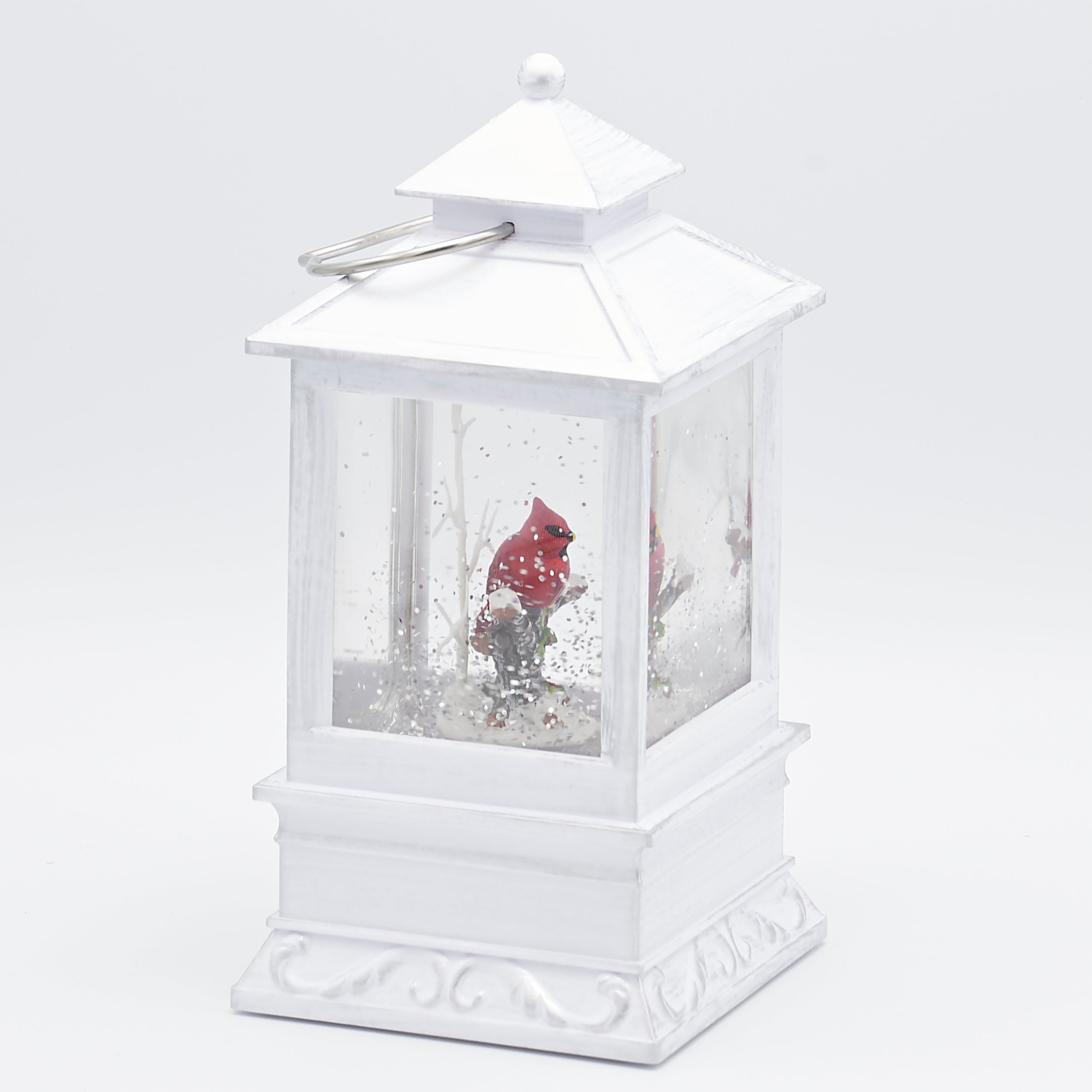 Confetti Lites Lighted Swirl White Lantern with Cardinal in Tree