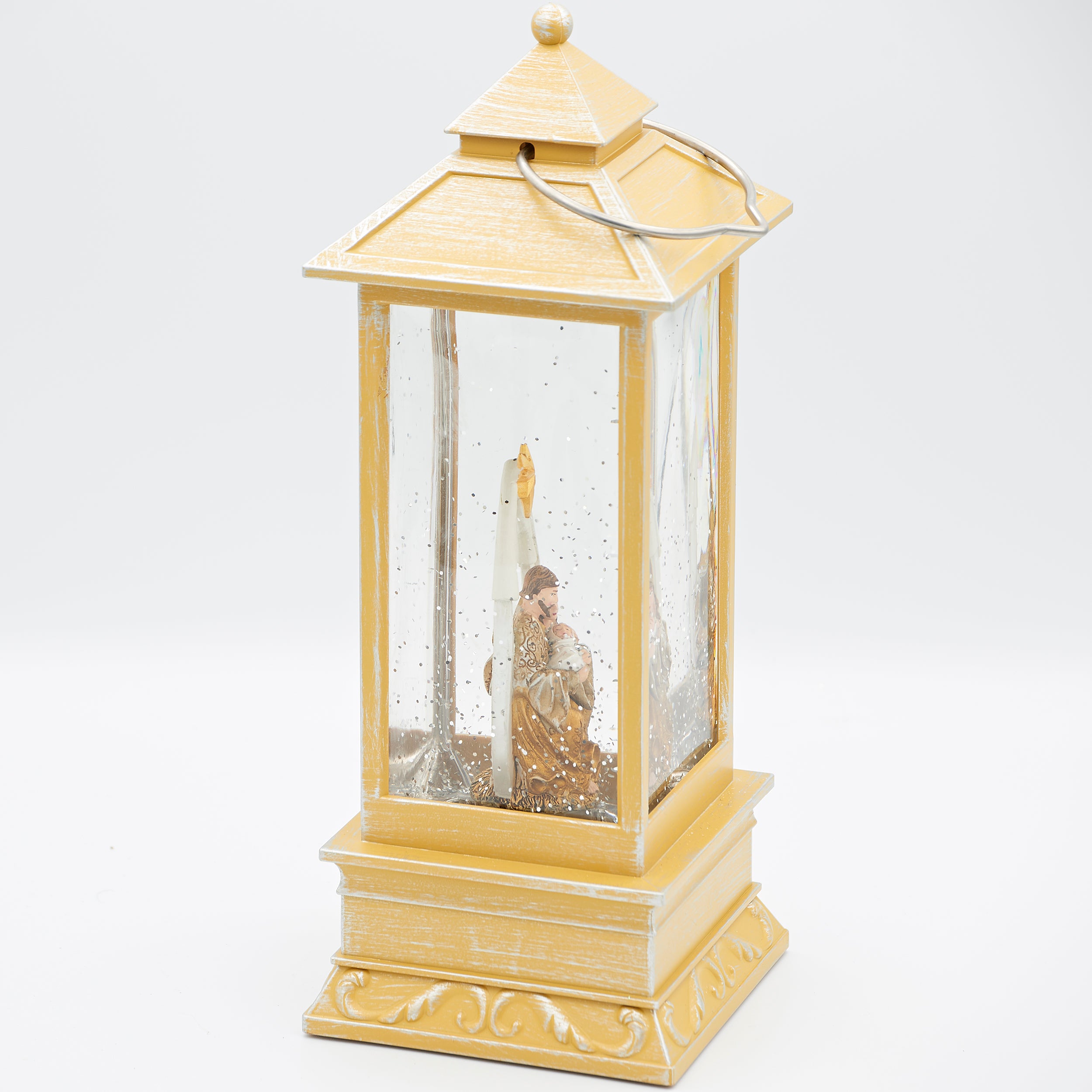 Confetti Lites Lighted Swirl Gold Lantern with Holy Family