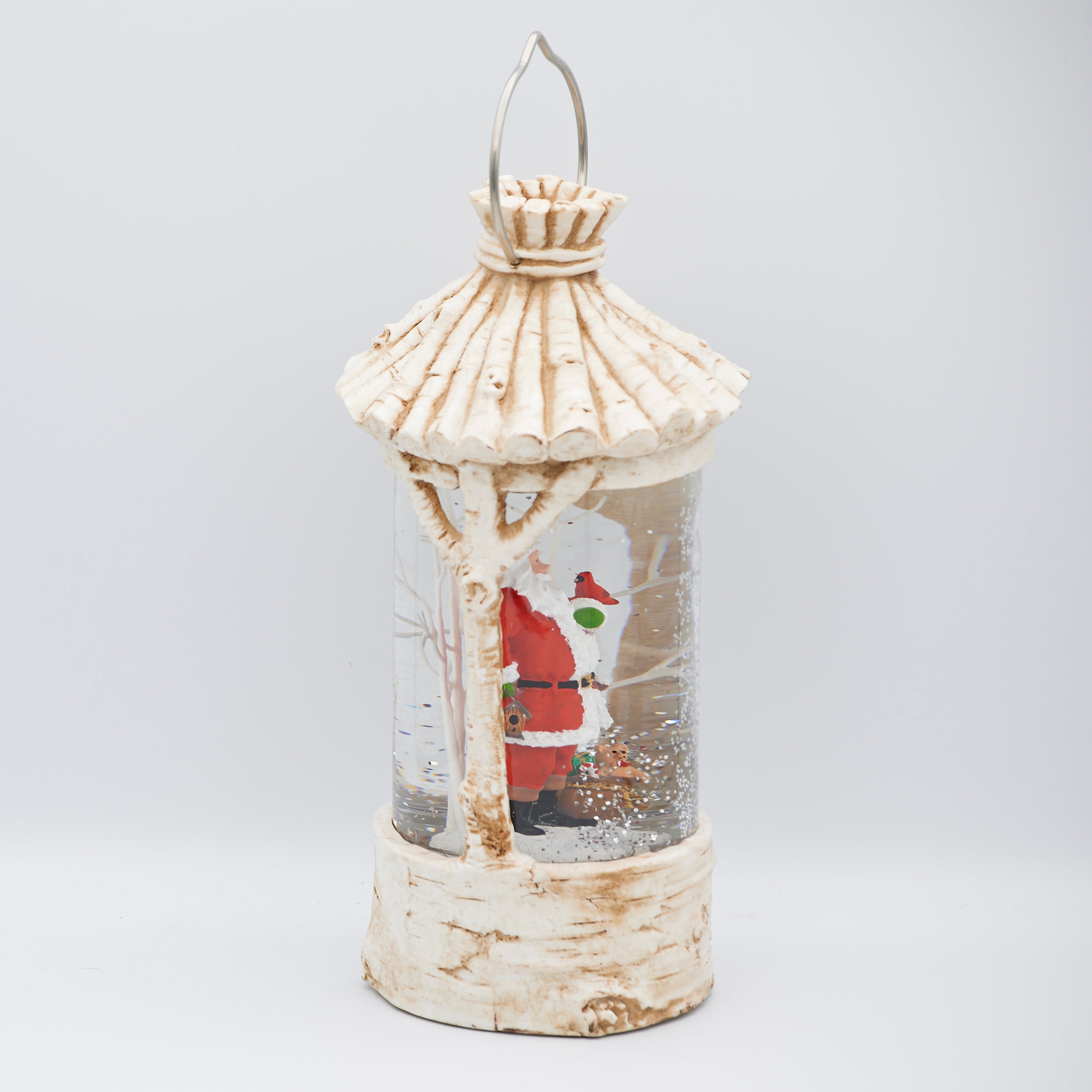 Confetti Lites Lighted Swirl Birch Lantern with Santa & Cardinal