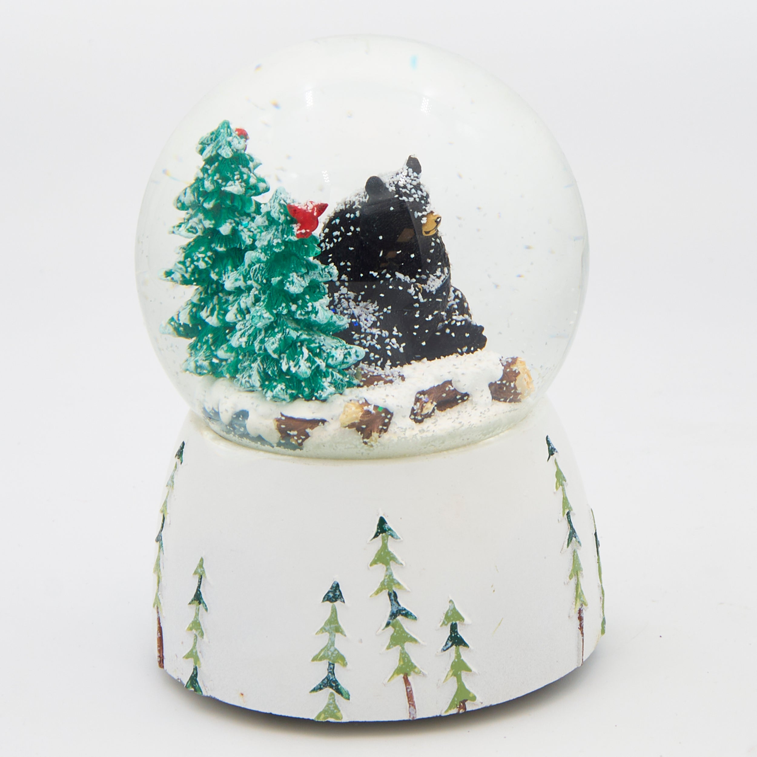 Glitterdome Musical Black Bear with Cardinals – "Let It Snow" Tune