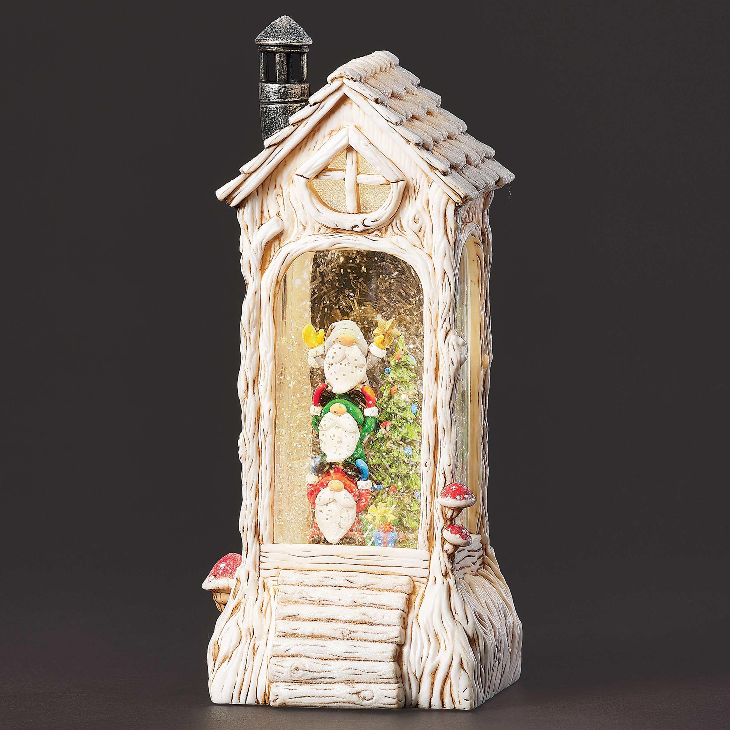 Confetti Lites Lighted Swirl Lantern with Gnomes Decorating Tree