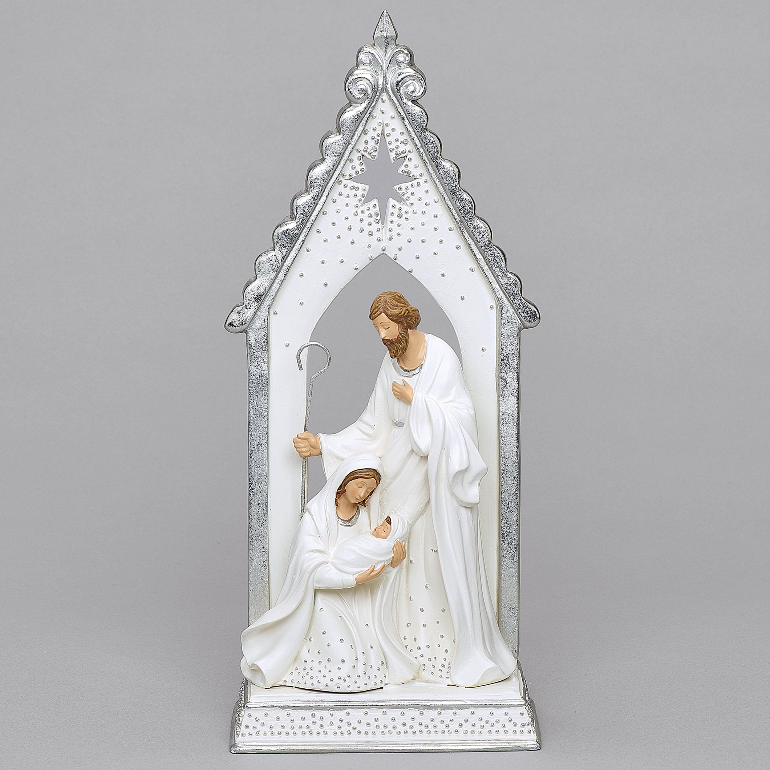 Silver Arch Holy Family Figure with Dot Trim