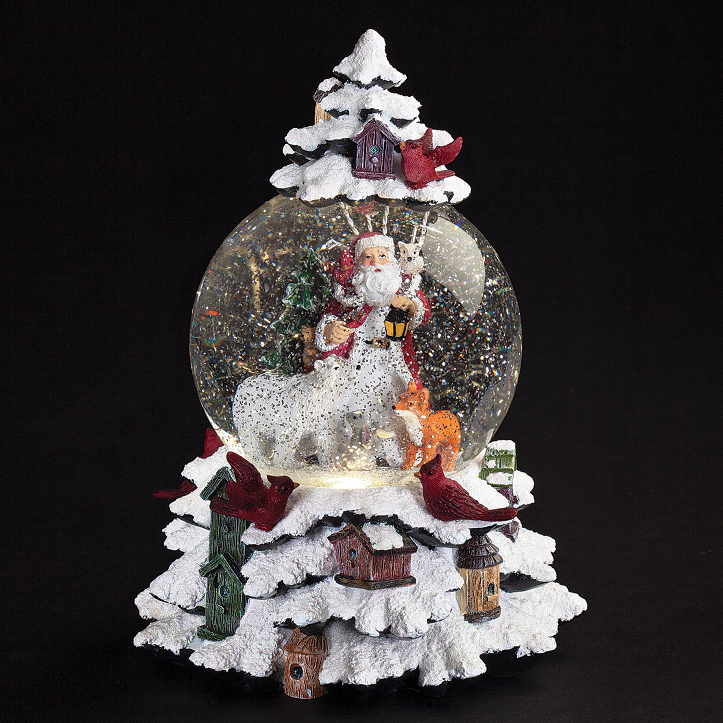 Glitterdome Tree with Santa & Animals Lighted Musical Swirl – "Winter Wonderland" Tune