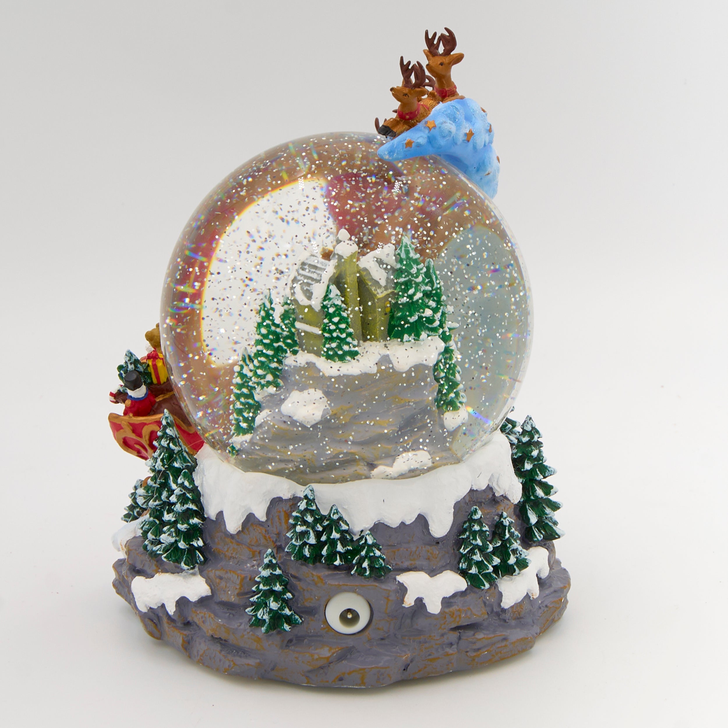 Glitterdome Lighted Musical Swirl Santa Over Town – "Santa Claus is Coming to Town" Tune