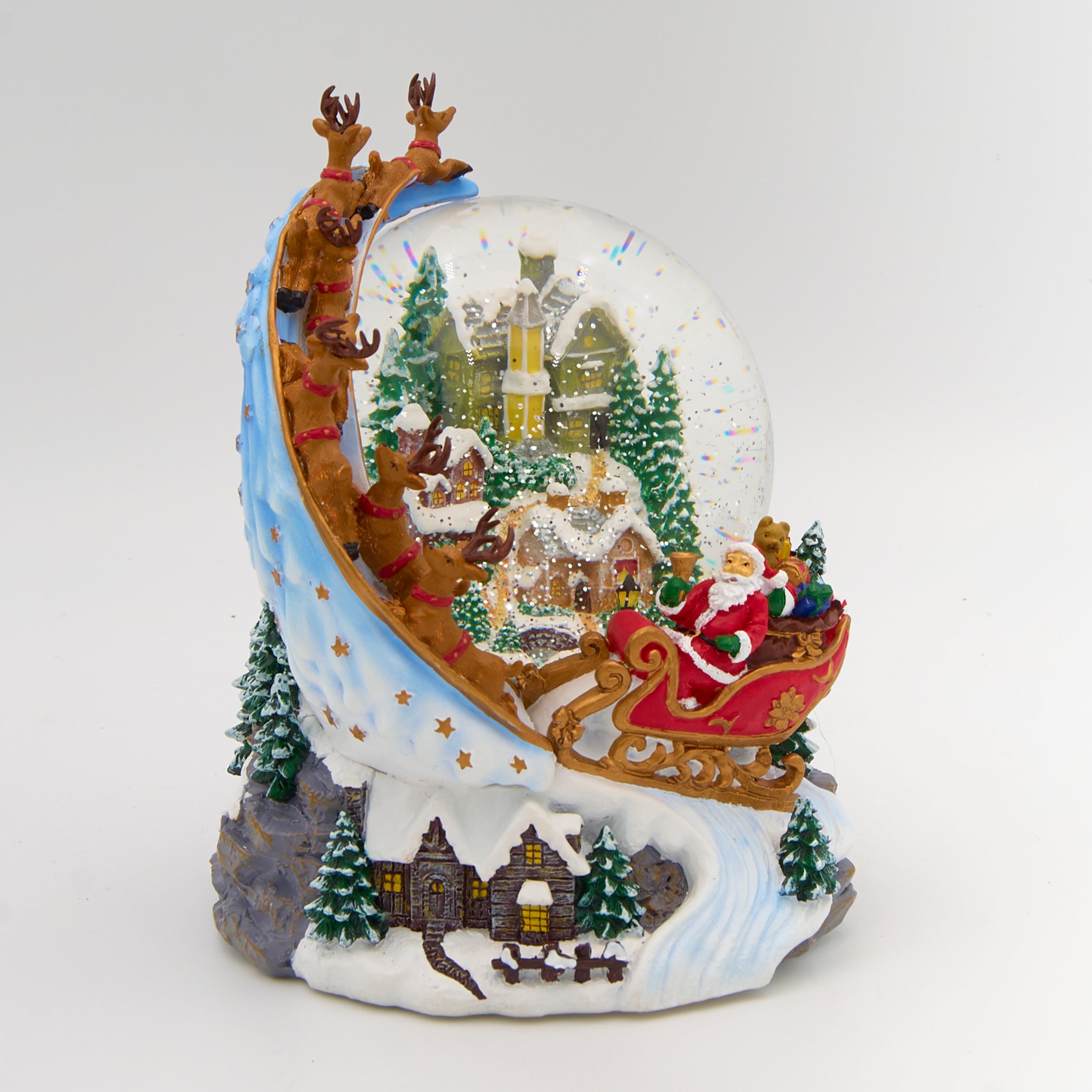 Glitterdome Lighted Musical Swirl Santa Over Town – "Santa Claus is Coming to Town" Tune