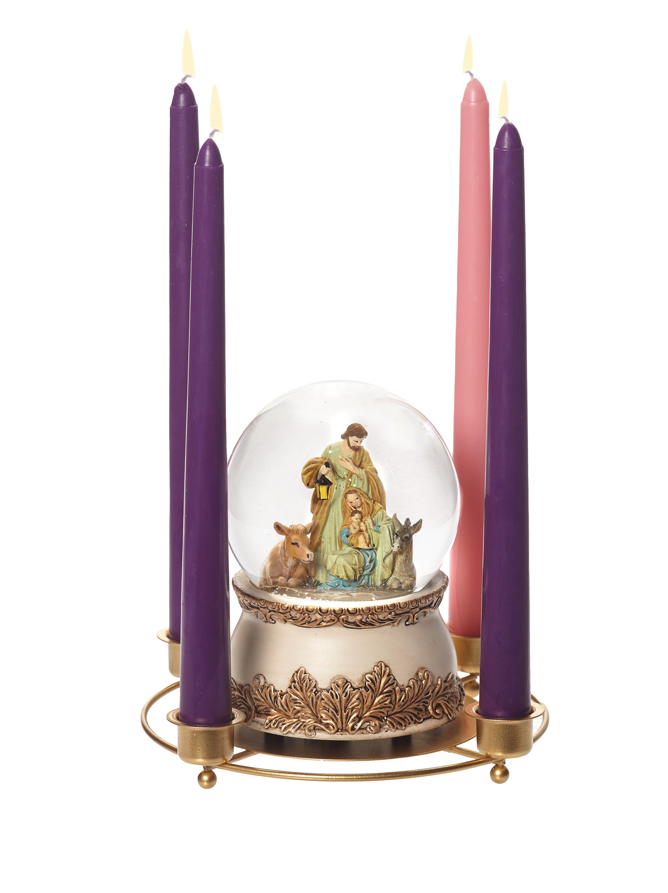 Tapered Candle Holder with Water Globe Platform