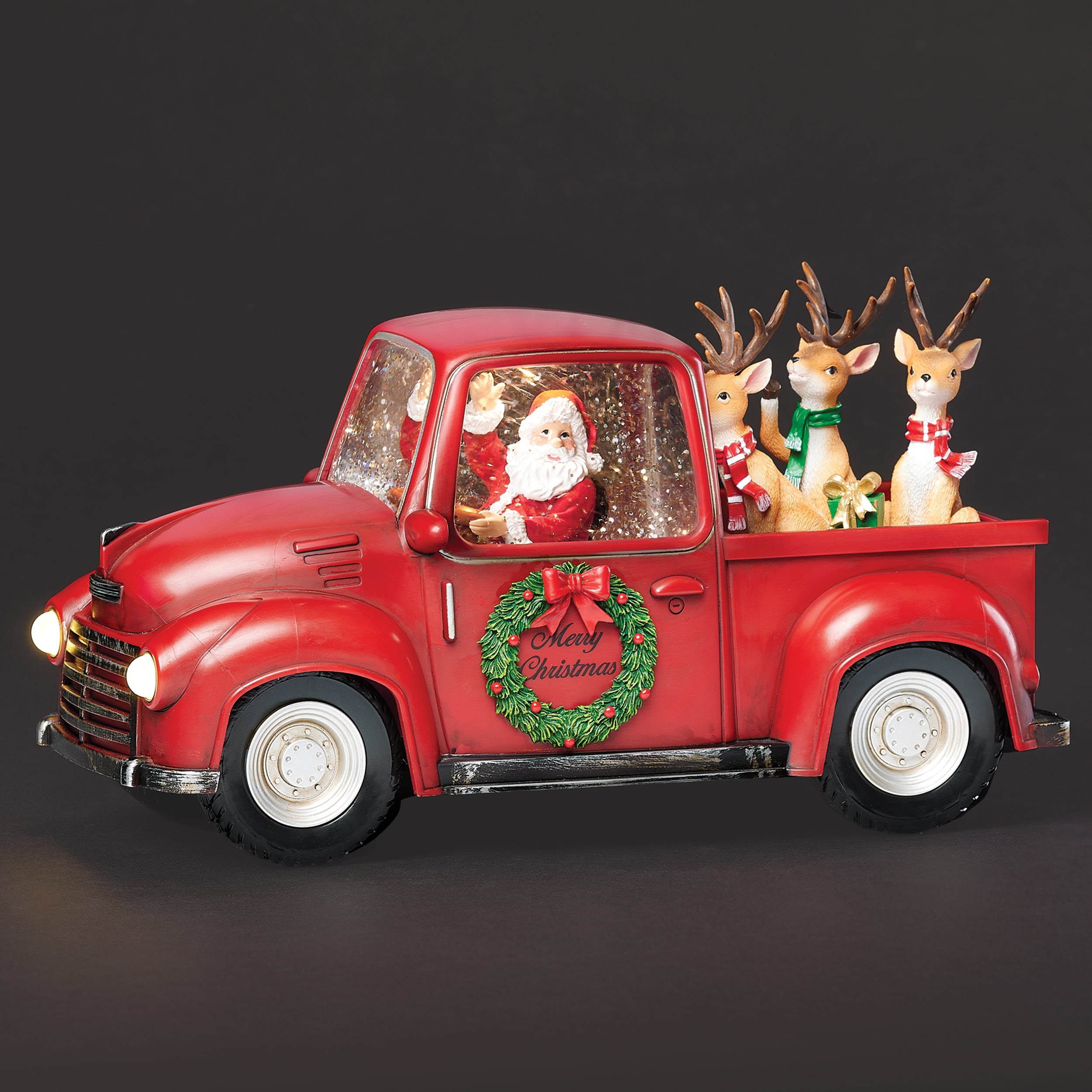 Confetti Lites Lighted Swirl Red Truck with Santa Driving & Reindeer