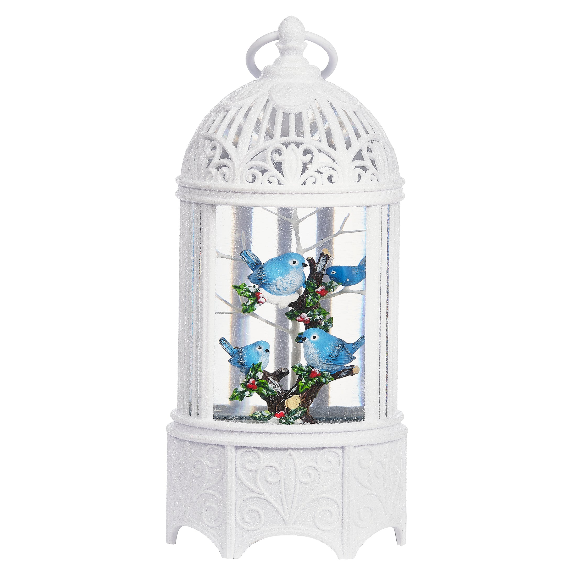 Confetti Lites Lighted Swirl Birdcage with Bluebird & Holly