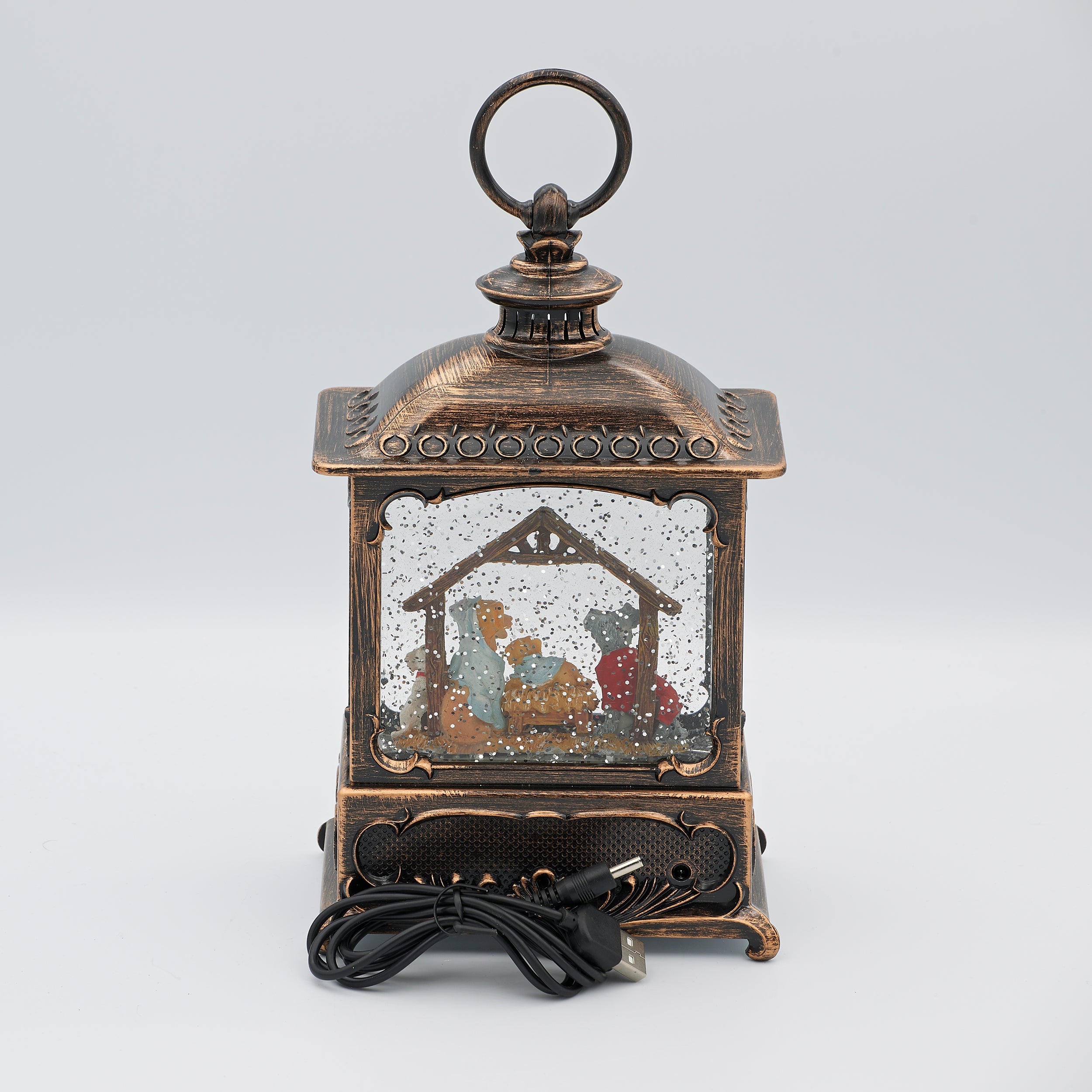 Confetti Lites Lighted Swirl Bronze Lantern with Canine Holy Family