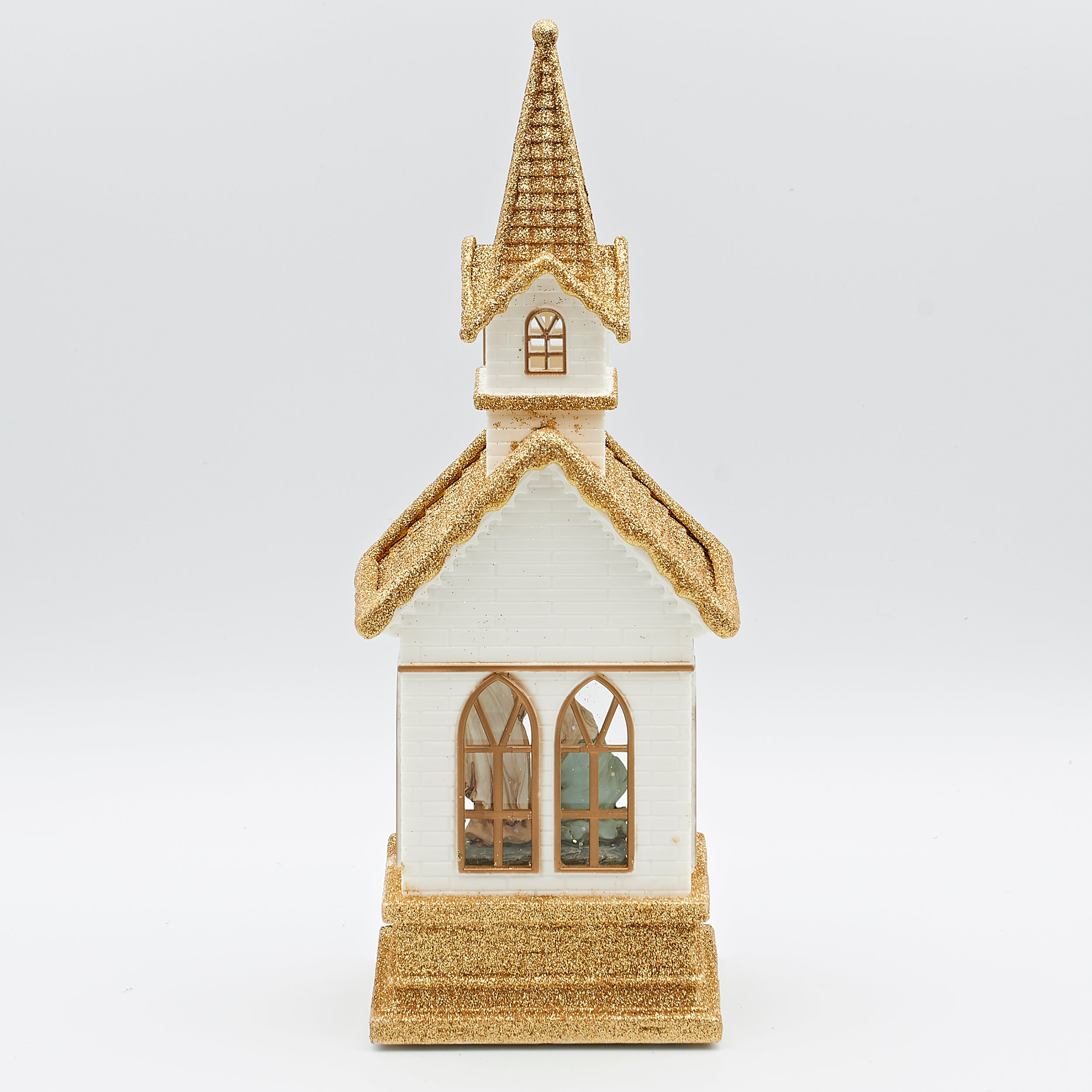 Confetti Lites Lighted Swirl White and Gold Church with Holy Family