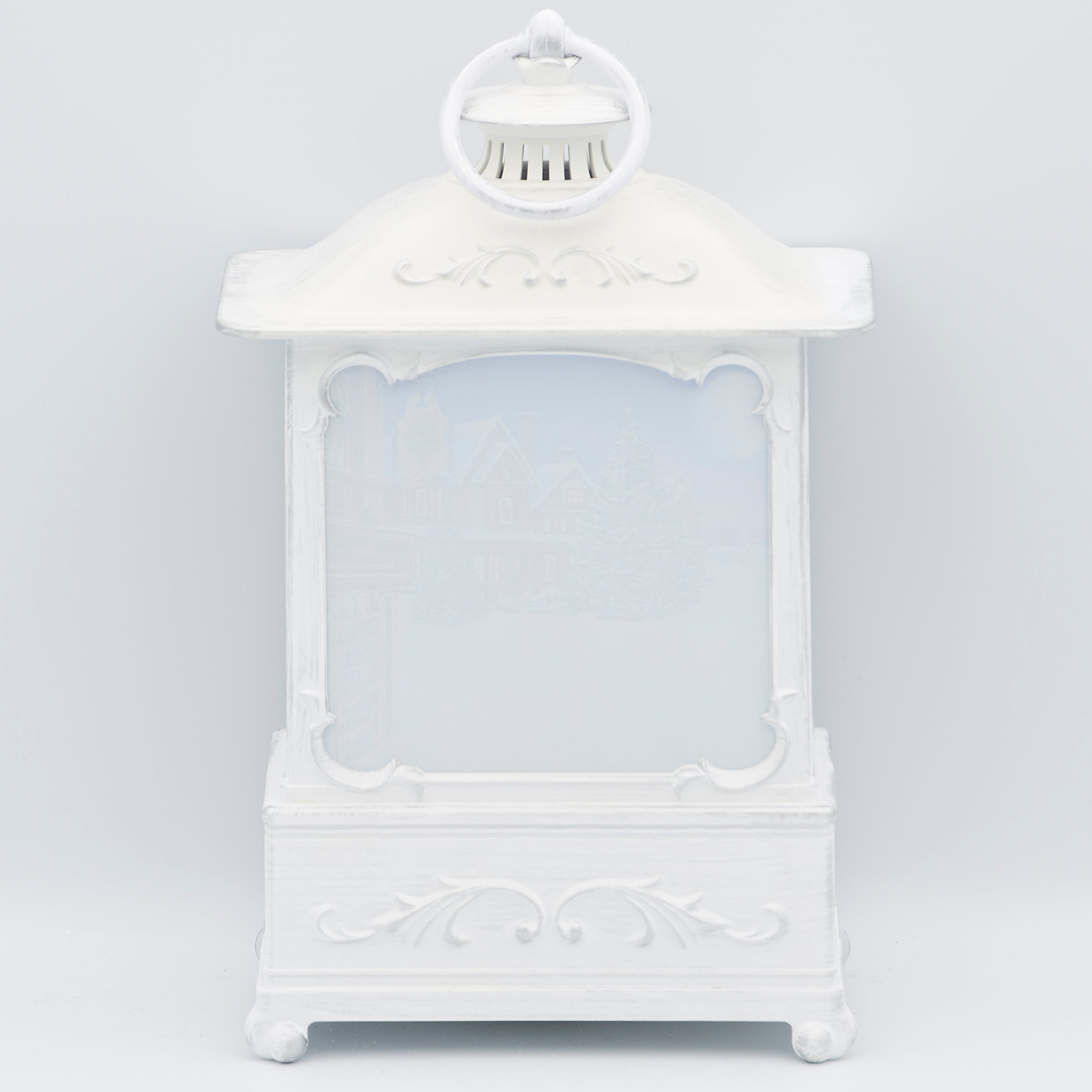 Confetti Lites Lighted Swirl White Lantern with Santa & Lamppost