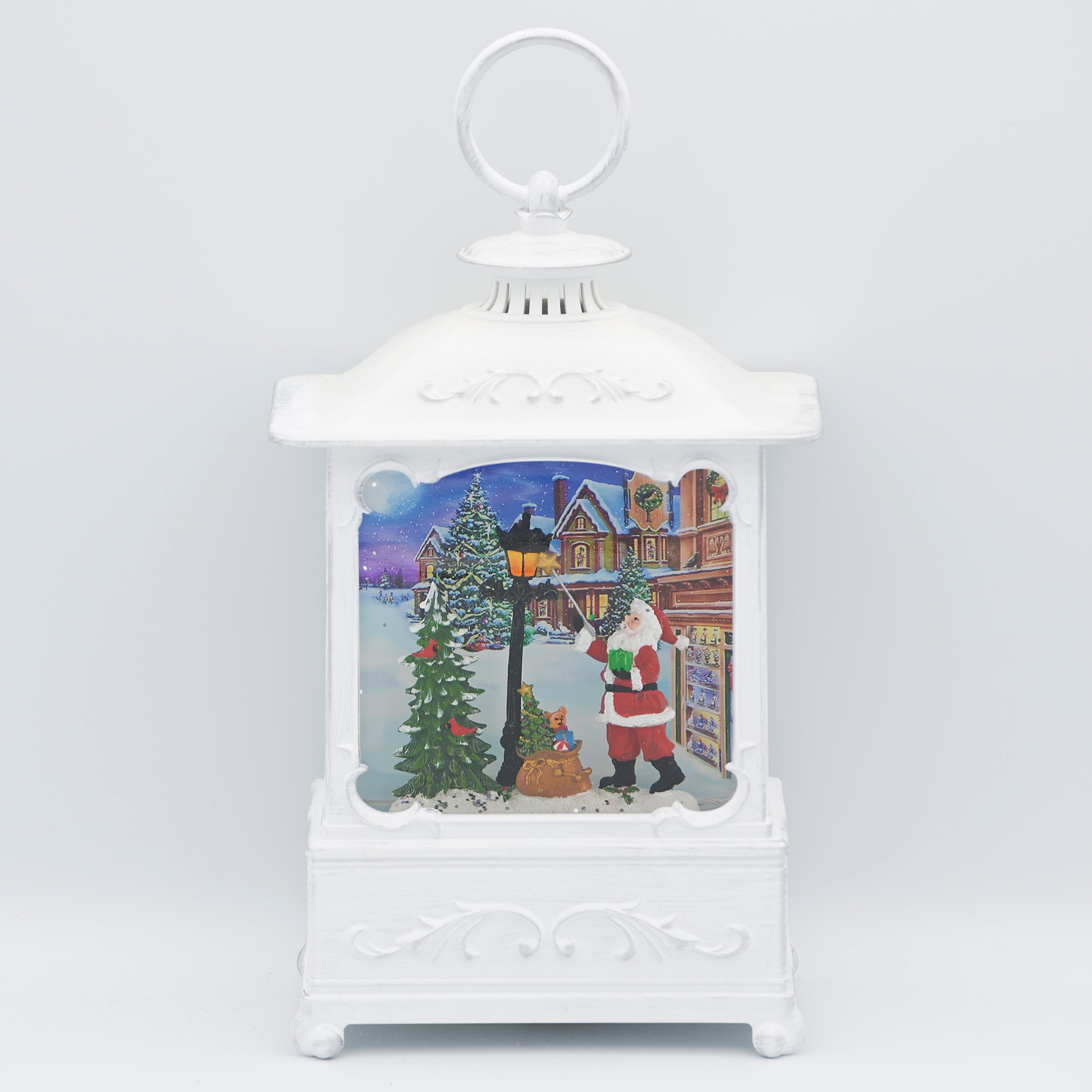Confetti Lites Lighted Swirl White Lantern with Santa & Lamppost