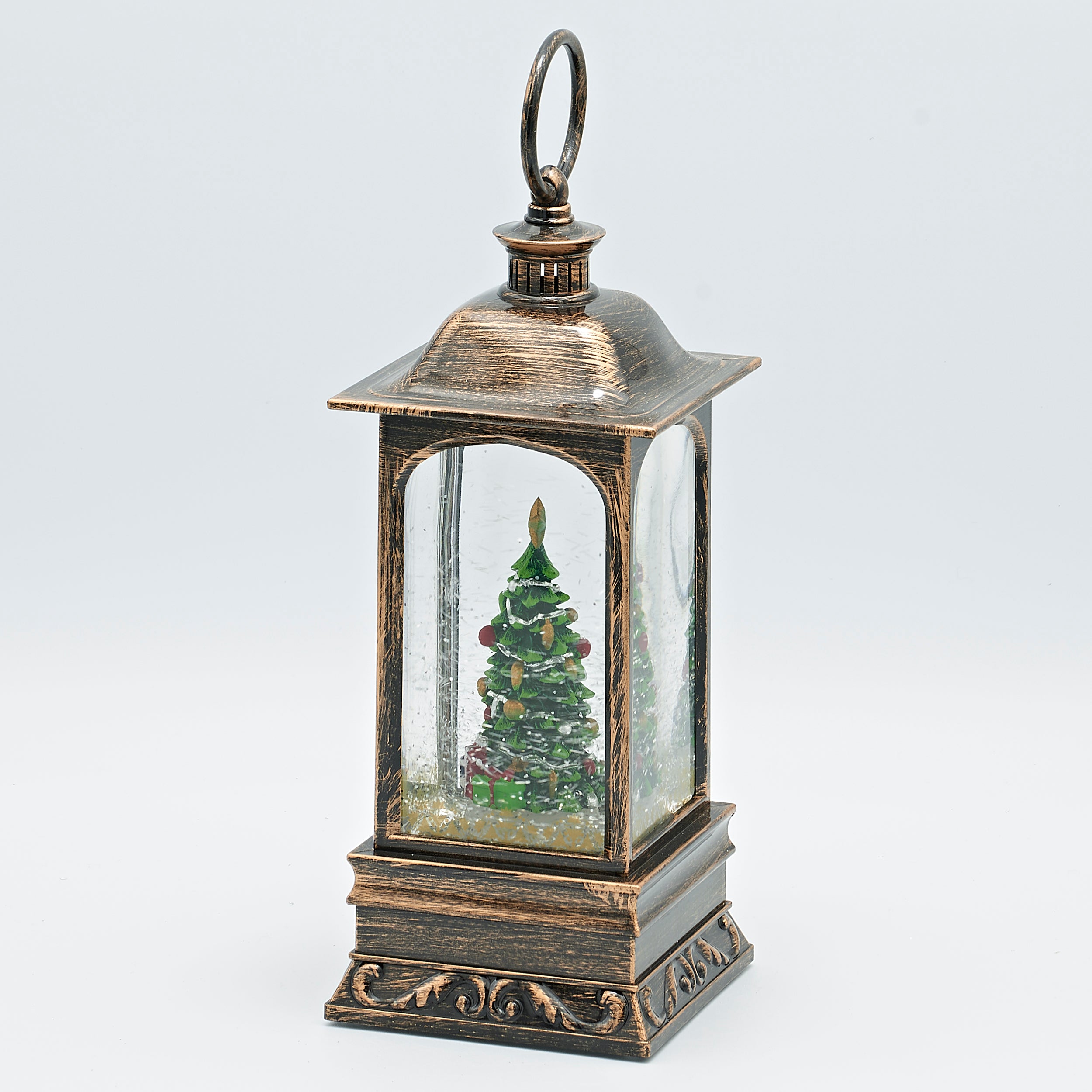 Confetti Lites Lighted Swirl Bronze Vintage Lantern with Rotating Christmas Tree
