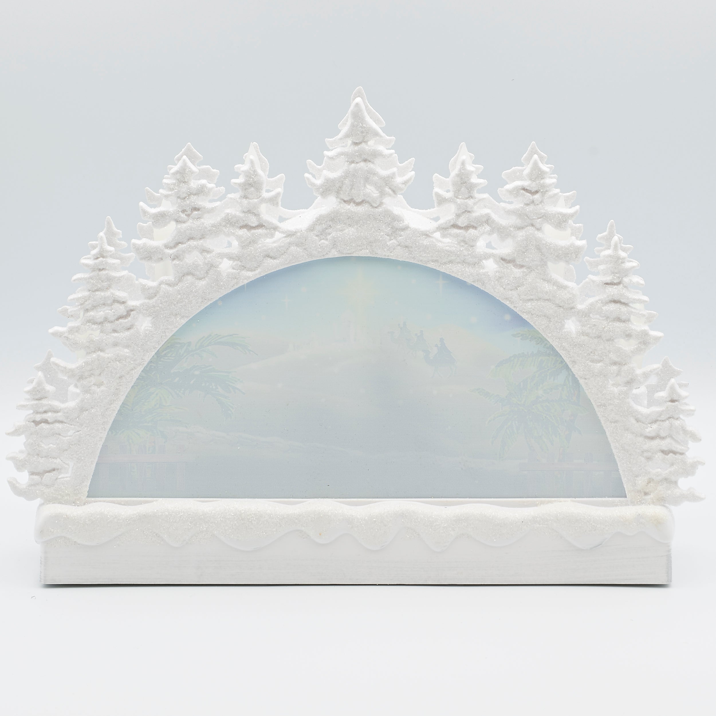 Confetti Lites Lighted Swirl White Tree Arch with Holy Family