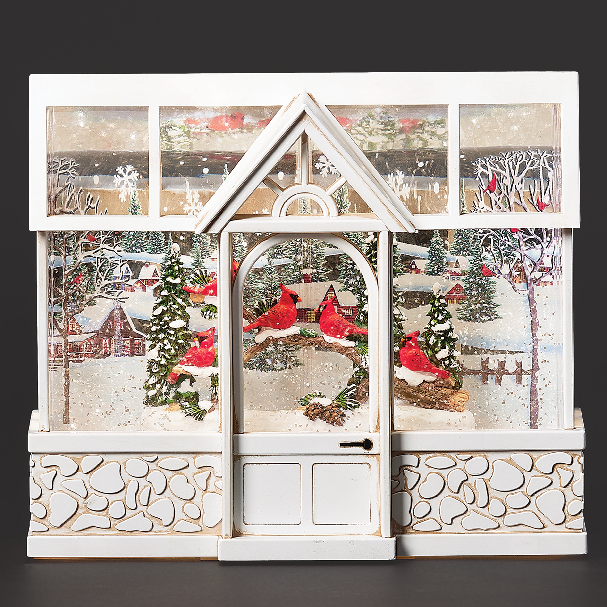 Confetti Lites Lighted Swirl Cardinals in White Greenhouse