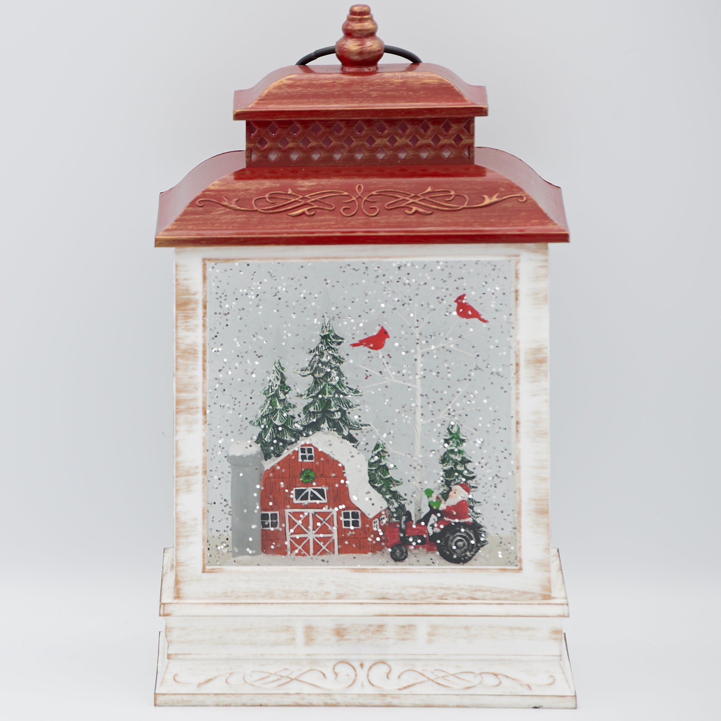 Confetti Lites Lighted Swirl Lantern with Farmer Santa on Tractor