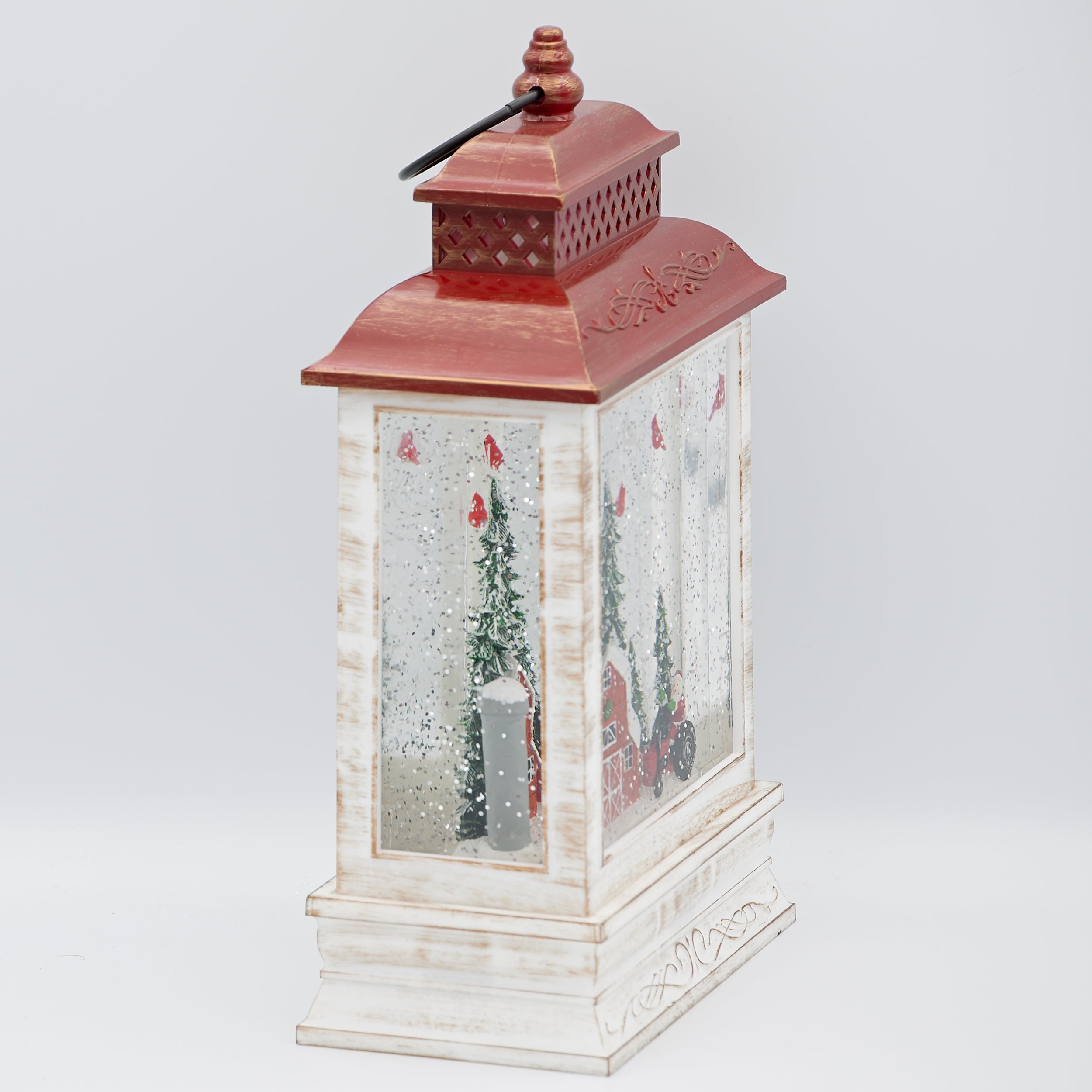 Confetti Lites Lighted Swirl Lantern with Farmer Santa on Tractor