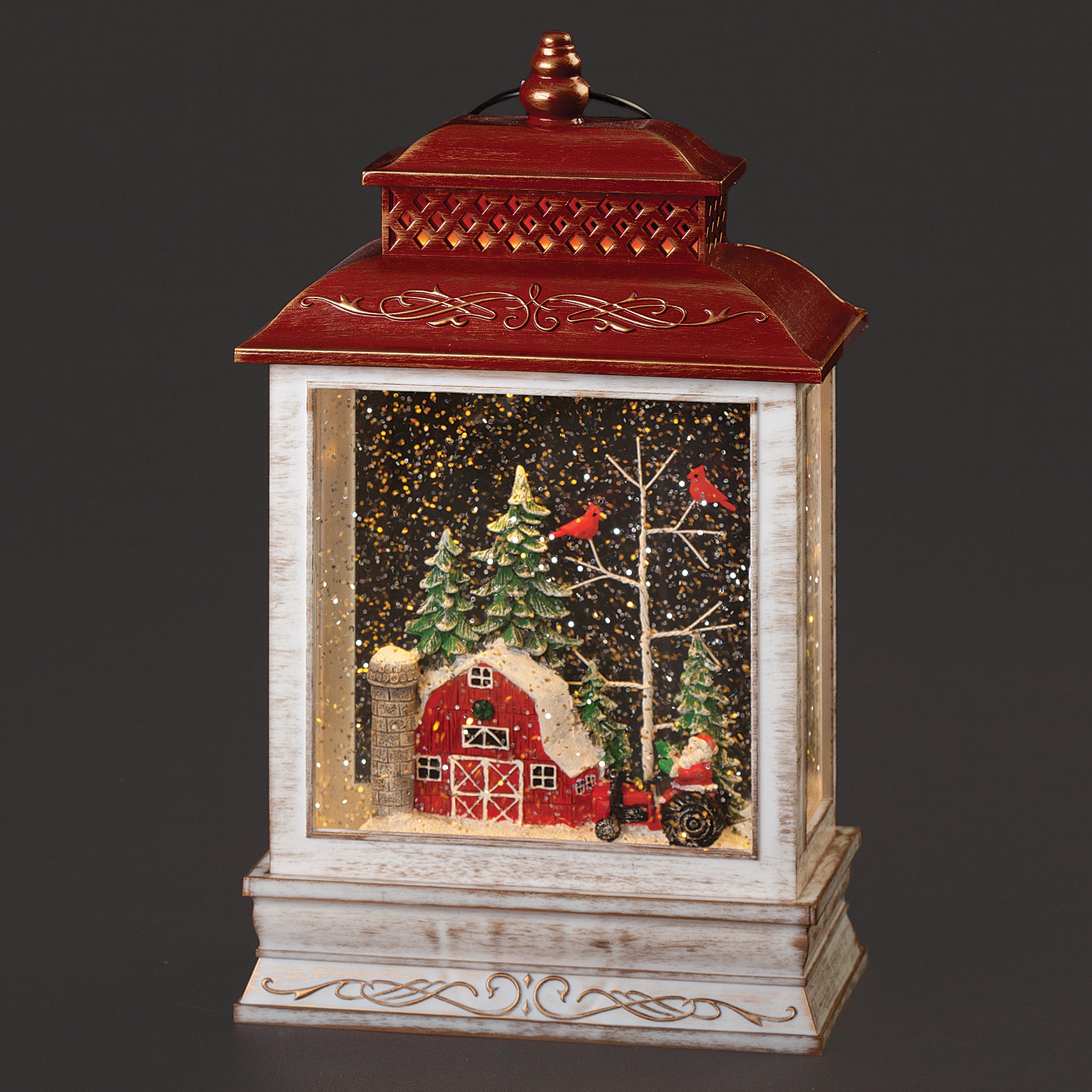 Confetti Lites Lighted Swirl Lantern with Farmer Santa on Tractor