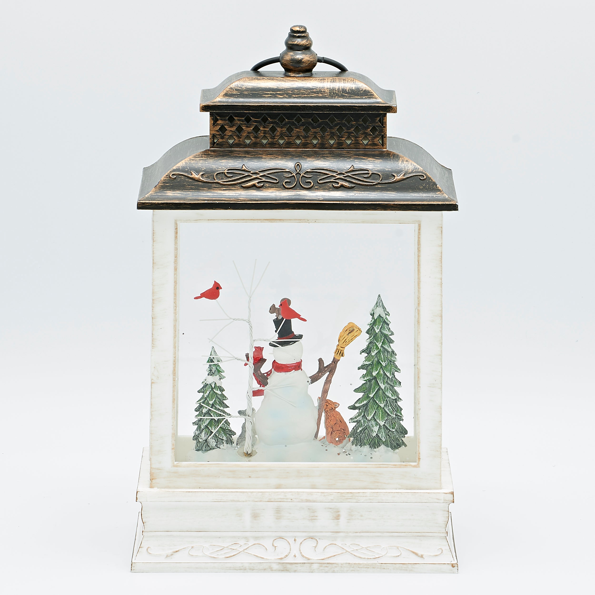 Confetti Lites Lighted Swirl Snowman Square Lantern with Forest Animals