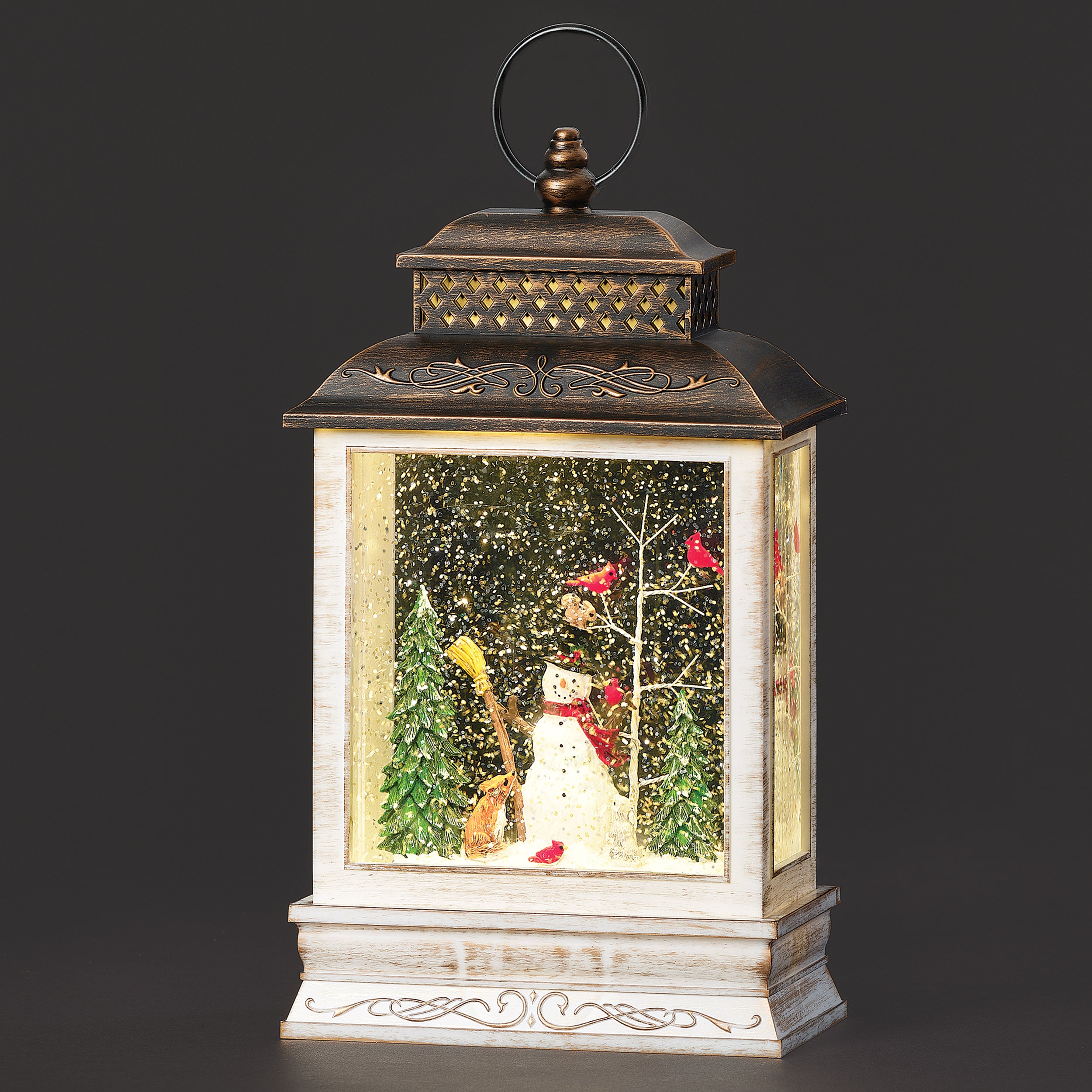 Confetti Lites Lighted Swirl Snowman Square Lantern with Forest Animals