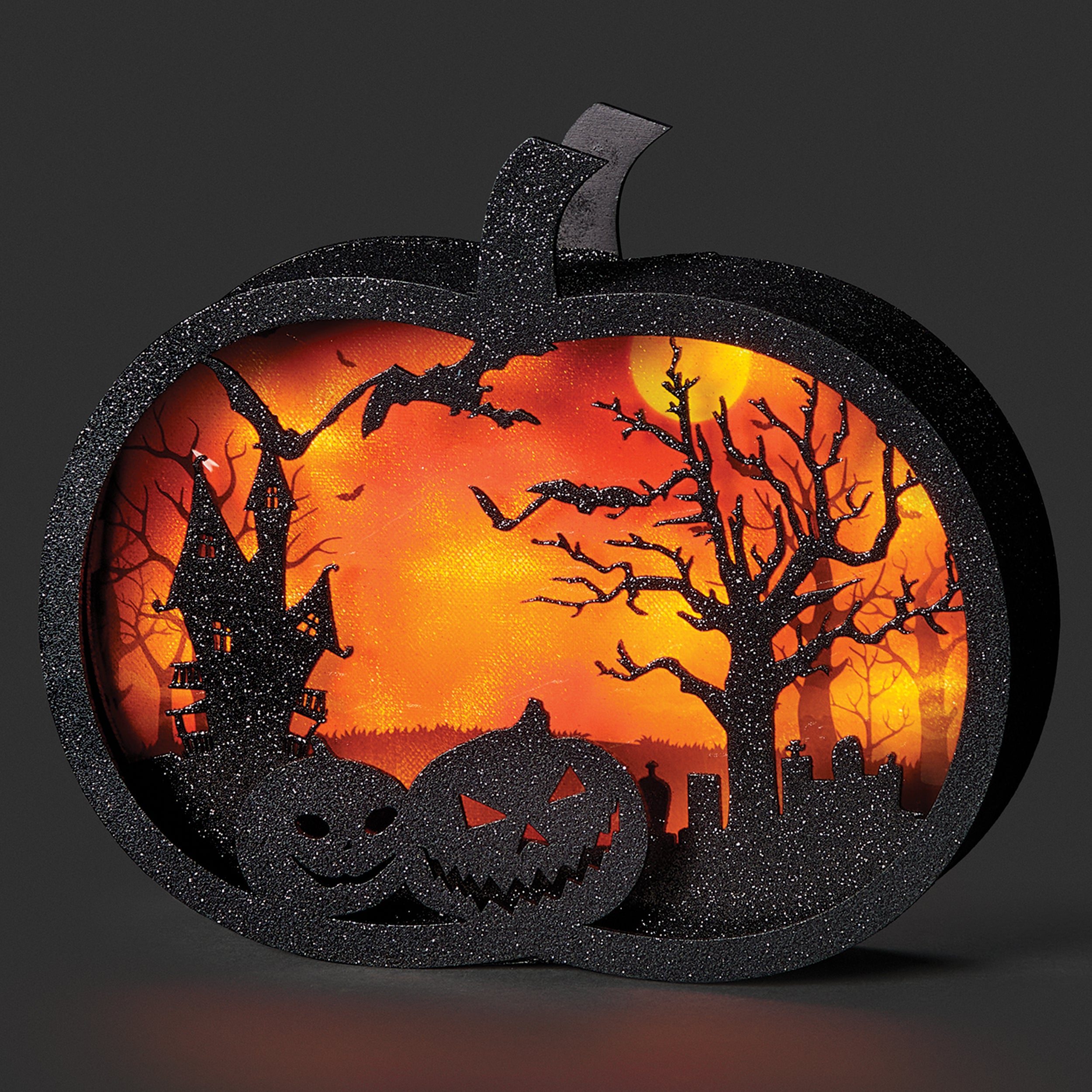Lighted Jack-O'-Lantern with Spooky Cutout Scene