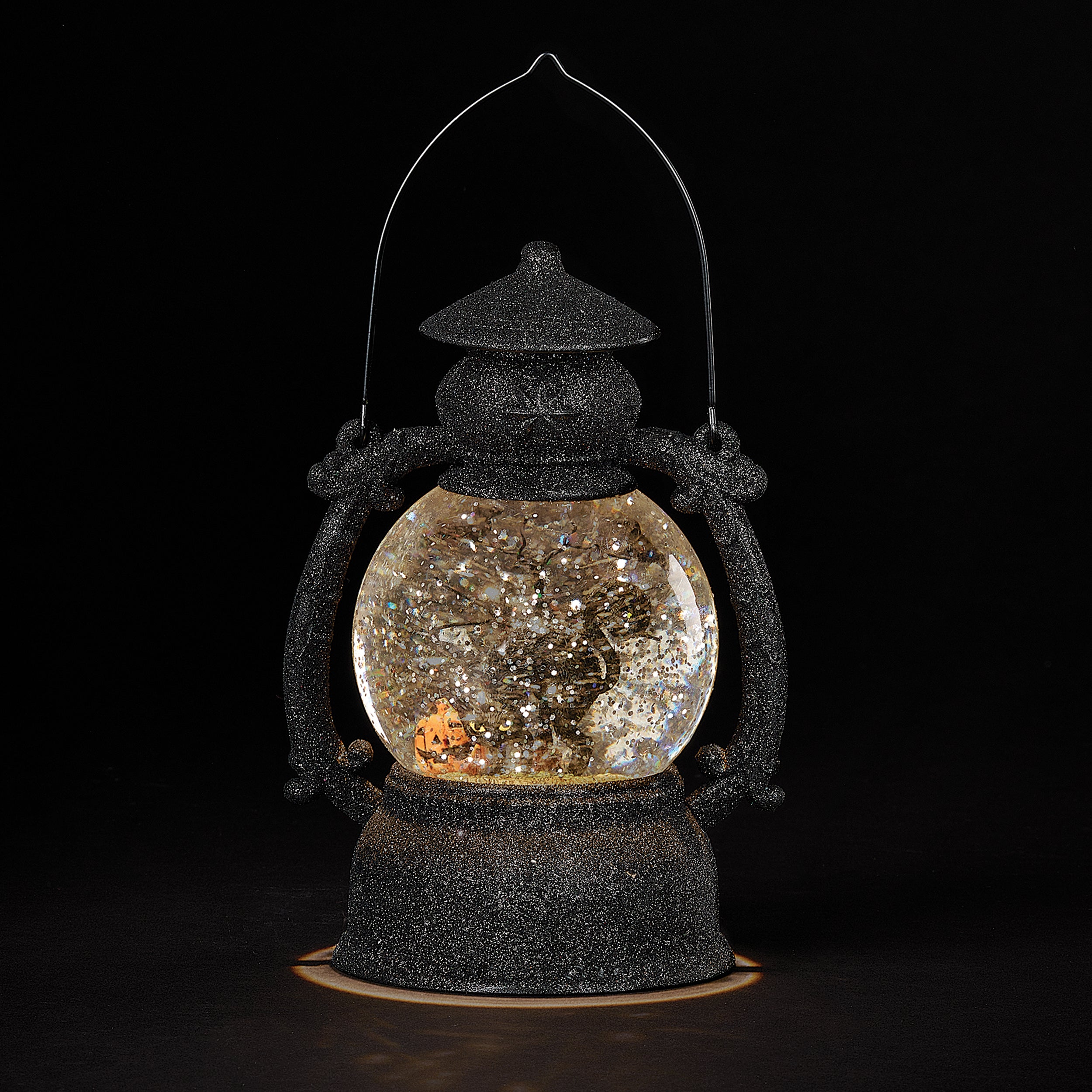 Black Cat Swirling Glitter Halloween Lantern